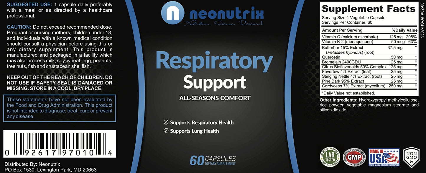 N NEONUTRIX NUTRITION, SCIENCE, RESEARCH Lung Detox Cleanse Supplement for Bronchial Wellness & Natural Respiratory Support – Vegetarian Friendly Nasal Decongestant, 60 Capsules