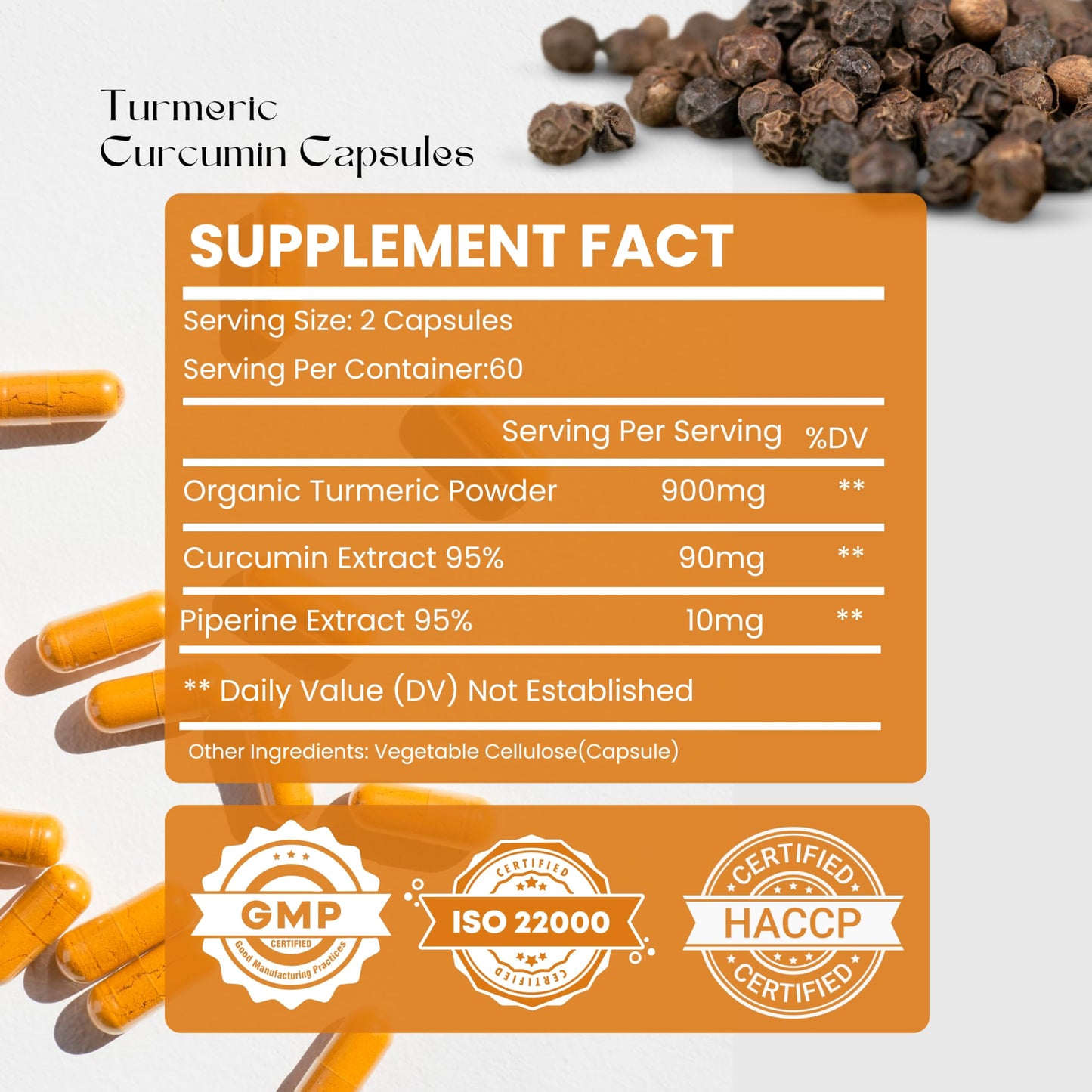 Hebhac Herbs Turmeric Curcumin with Black Pepper Capsules, 120 Capsules