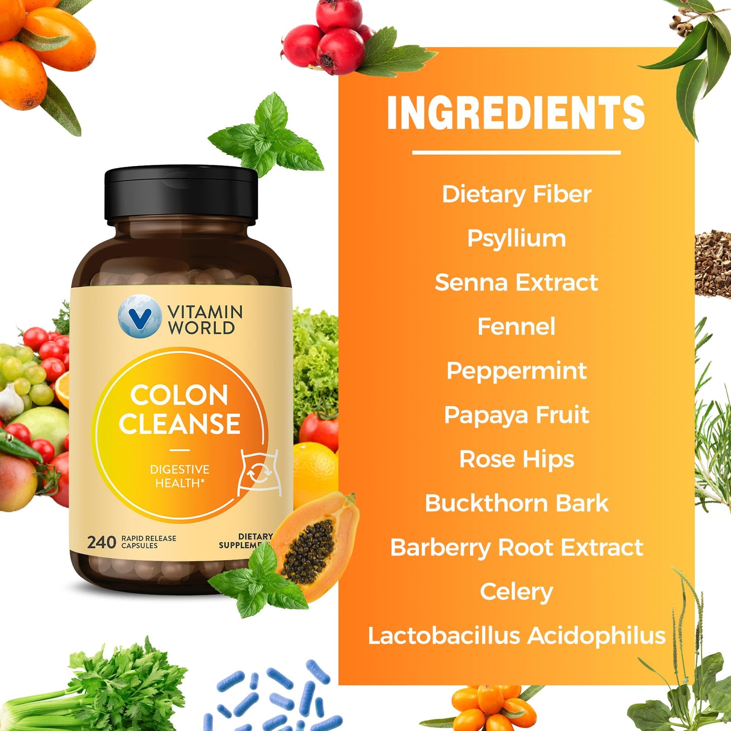 Vitamin World Colon Cleanse Capsules, 240 Count