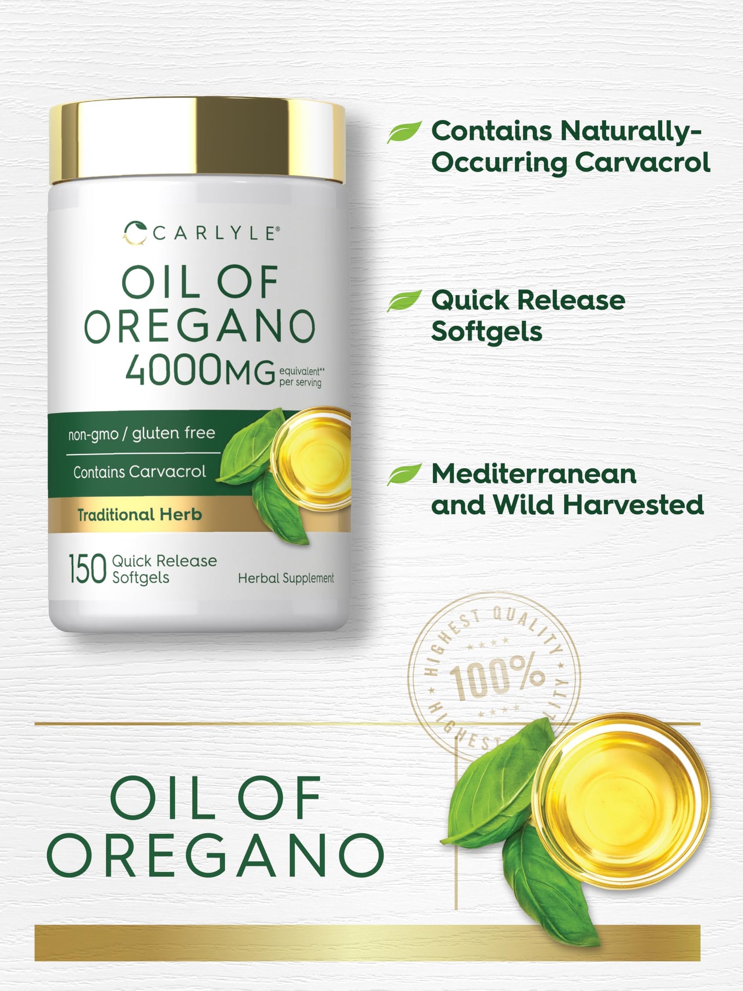 Carlyle Oregano Oil Supplement 150 Softgels