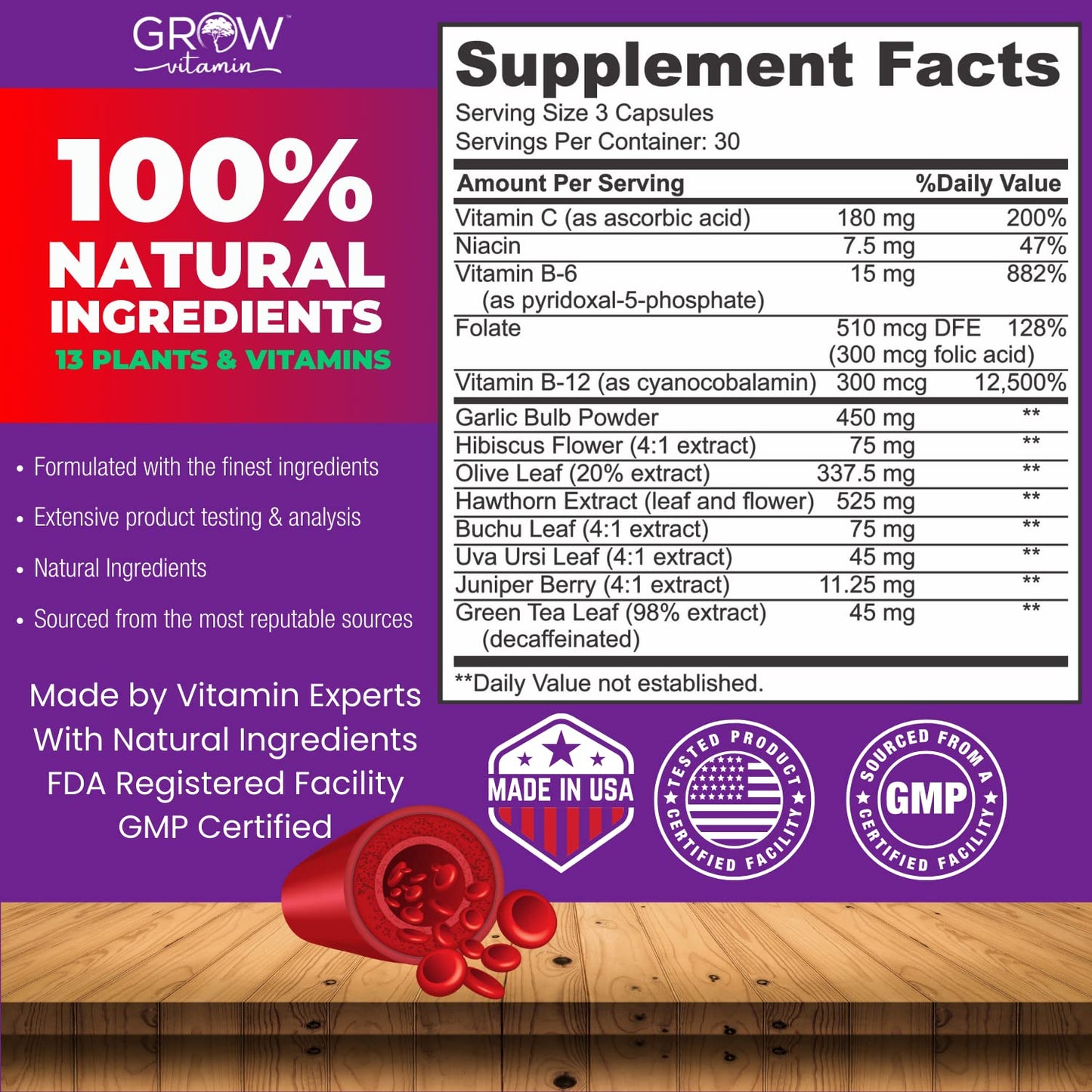 Grow Vitamin Blood Pressure Formula Capsule, 90 Count
