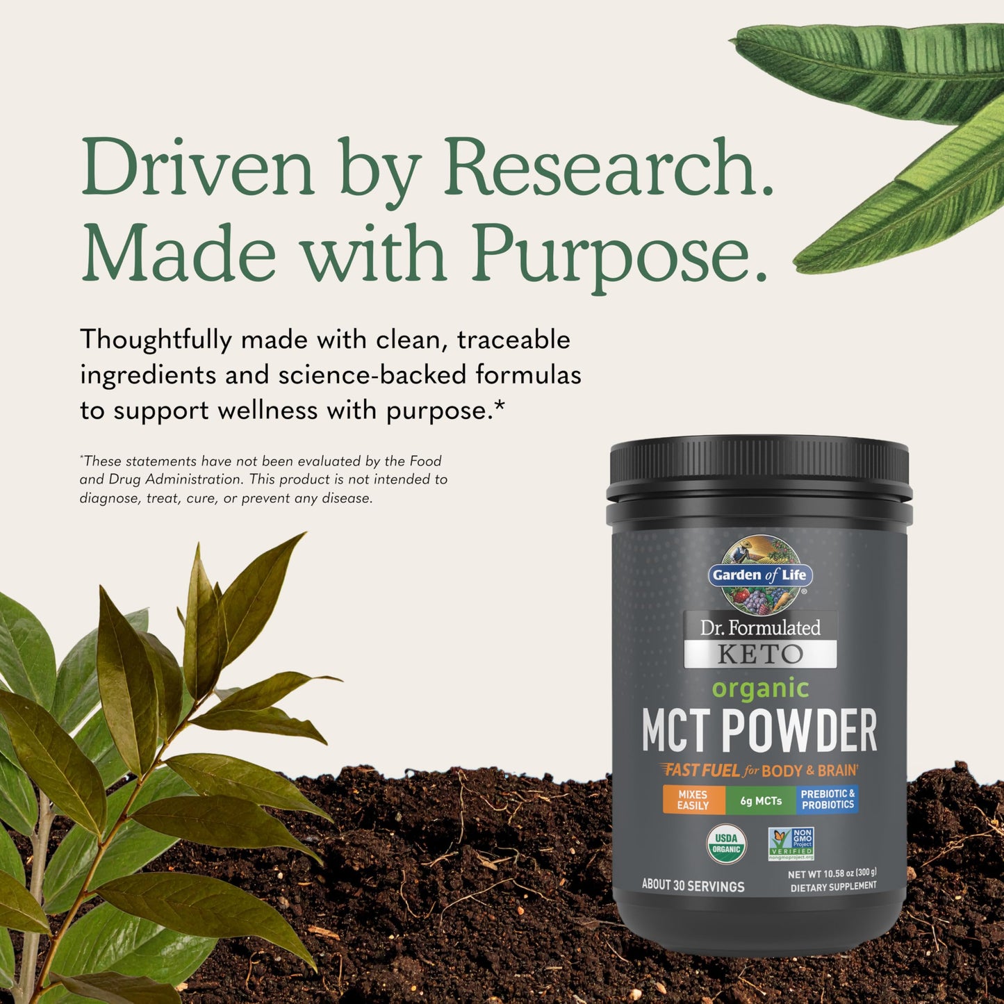 Garden of Life Dr. Formulated Organic MCT Powder with MCTs from Coconuts, Prebiotic Fiber & Probiotics, 10.58 Ounce