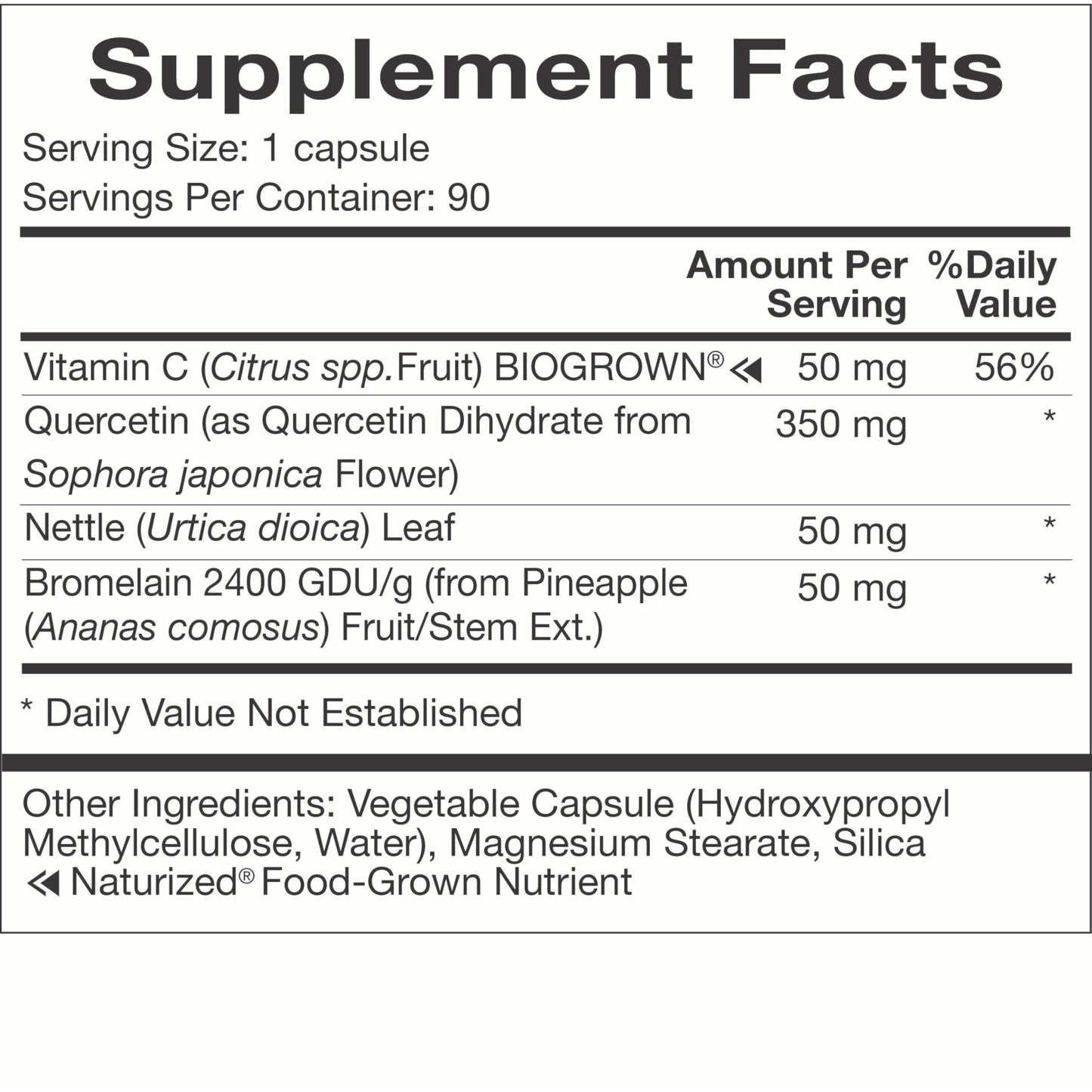 Natura Health Products Quercetin Plus Bromelain Vitamin C & Nettle Capsules, 90 Count