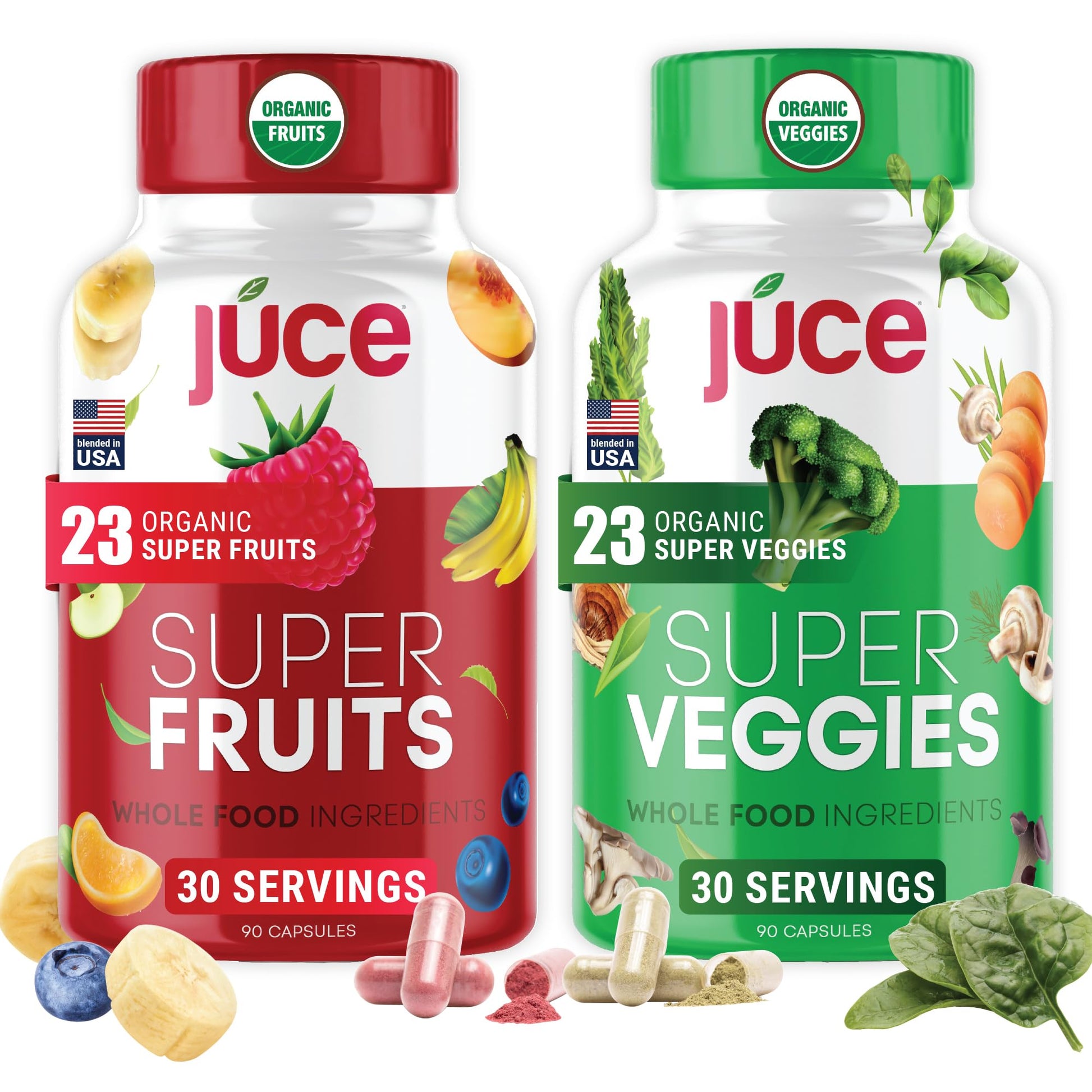 Terra Kai Organics Juce Original Formula Organic Super Fruit & Veggies Supplement Reds & Greens Superfood Capsules, 180 Capsules