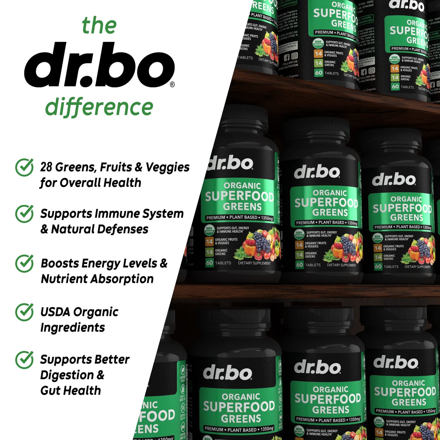 DR. BO Organic Superfood Greens & Fruit Supplements 60 Tablets