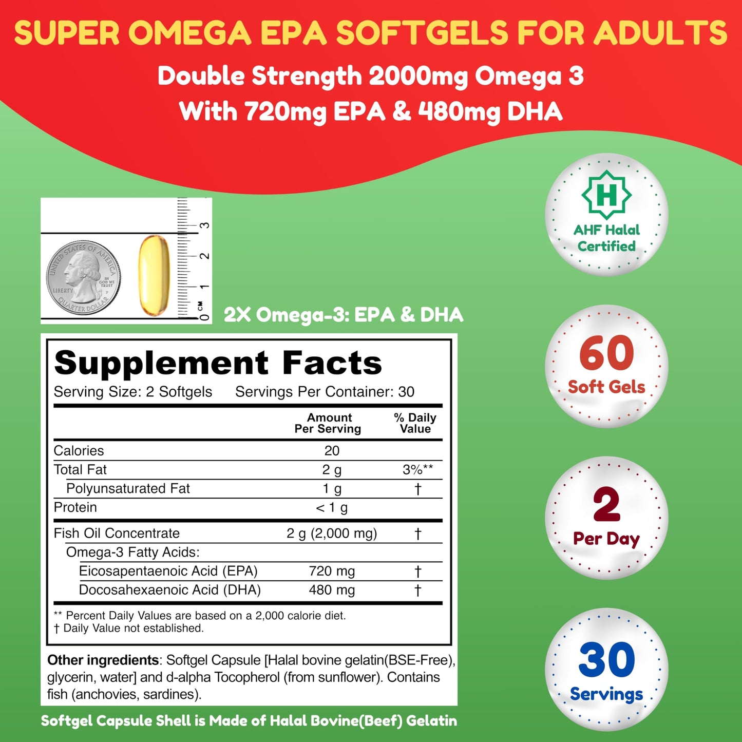 SHIFAA NUTRITION Halal Fish Oil Softgels 60