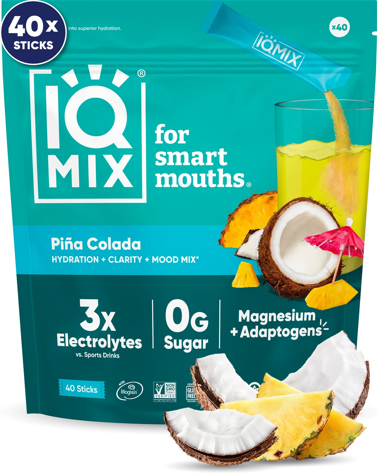 IQBAR IQMIX Hydration Electrolytes Powder Packets, Pina Colada Capsule, 40 Count