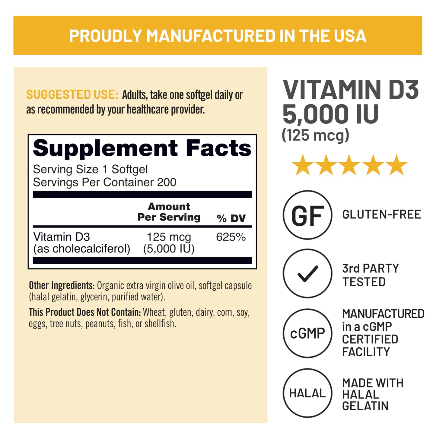 NatureWise Vitamin D3 5000 IU Supplement Softgel, 200 Softgels