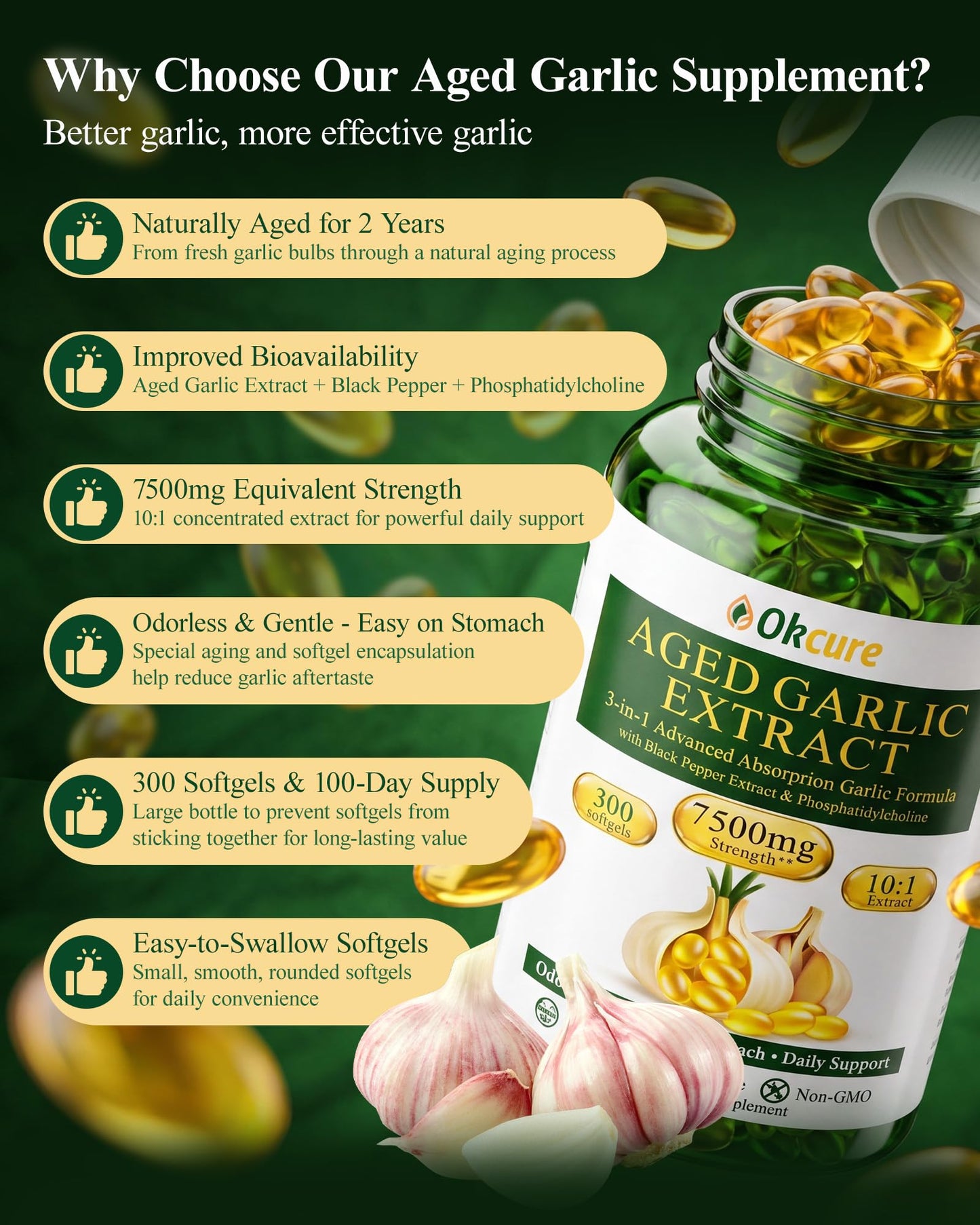 Okcure Aged Garlic Extract Softgels, 300 Count