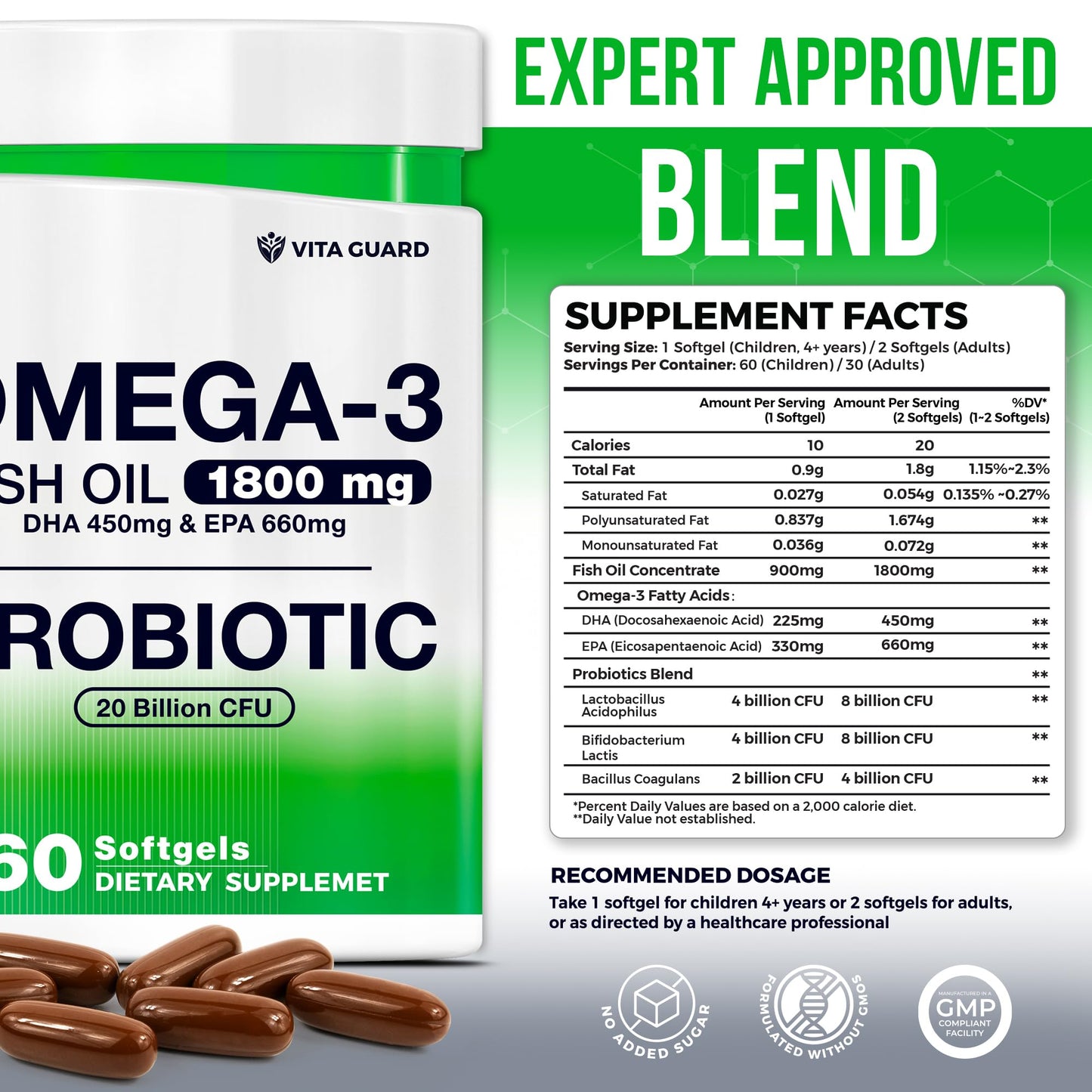Vita Guard Omega-3 Fish Oil with Probiotics Softgels, 60 Count
