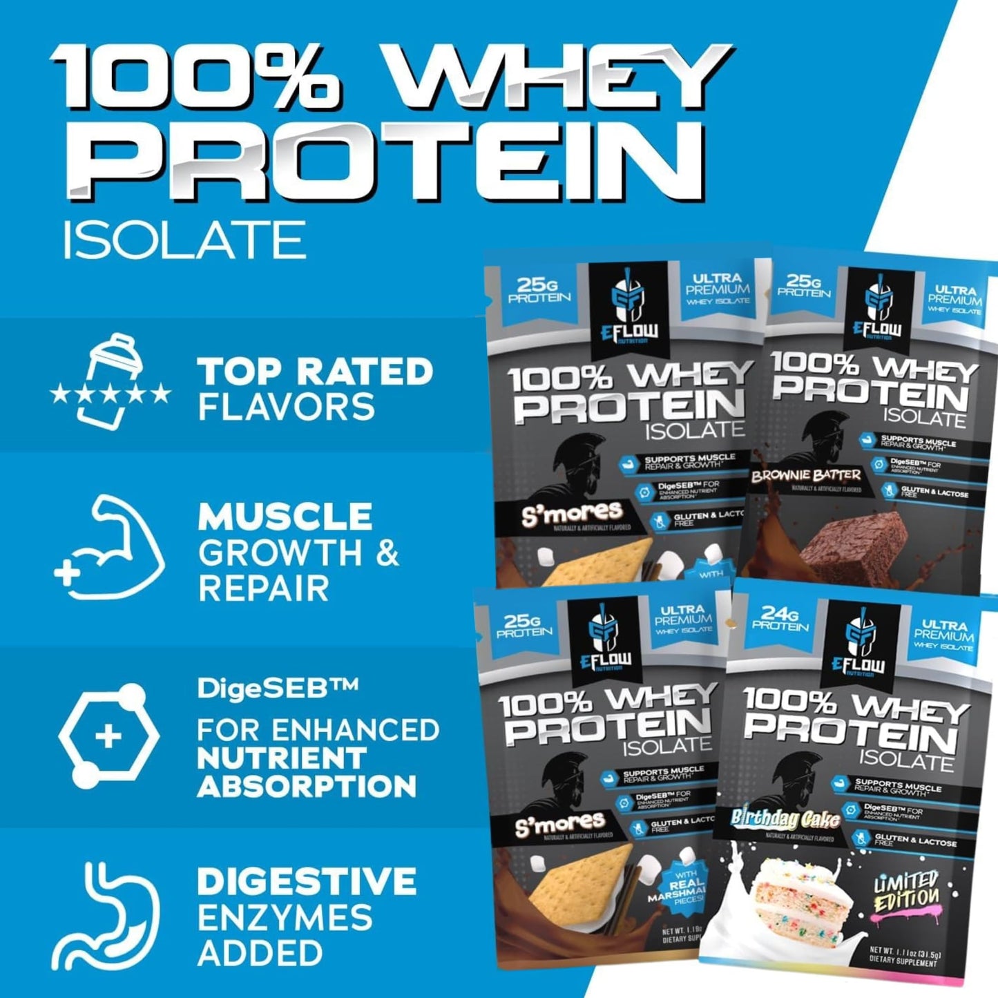 eFlow Nutrition Whey Protein Isolate Powder 4 Pack