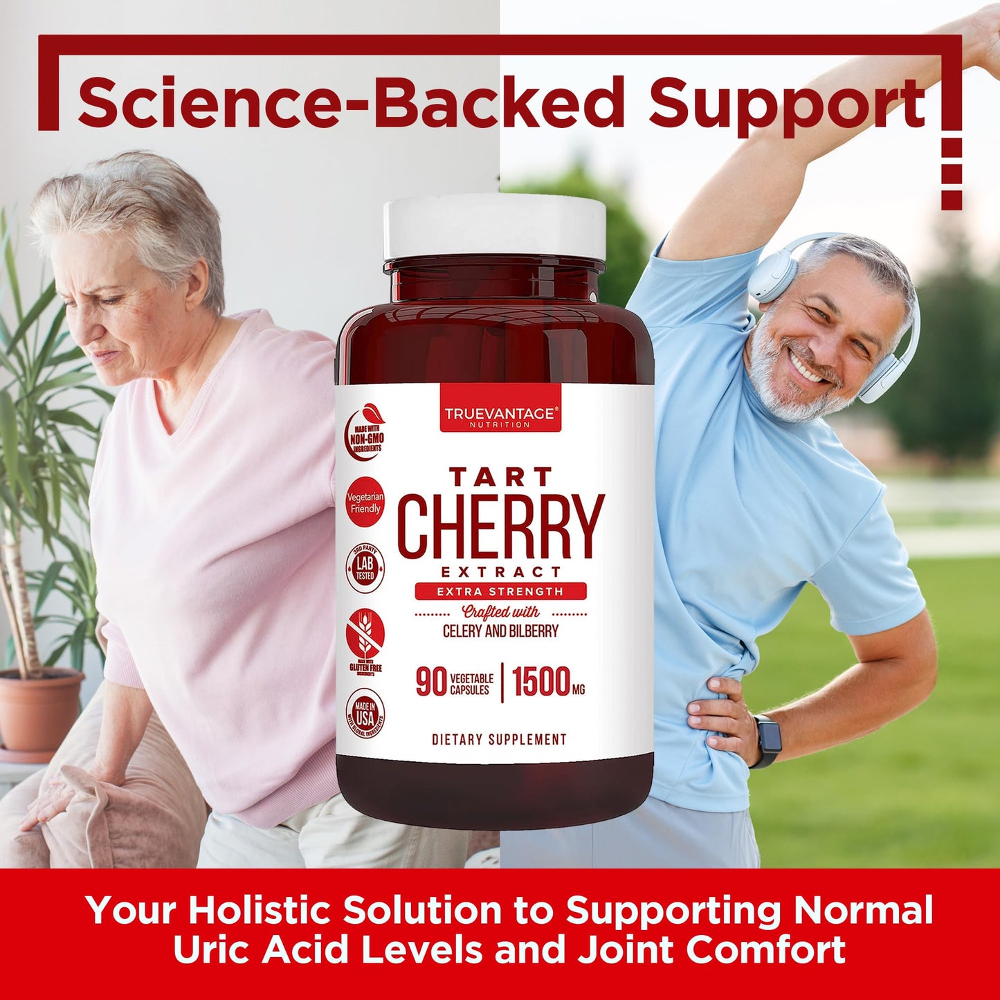 Truevantage Nutrition Tart Cherry Extract Capsules with Celery Seed Extract and Bilberry, 90 Capsules