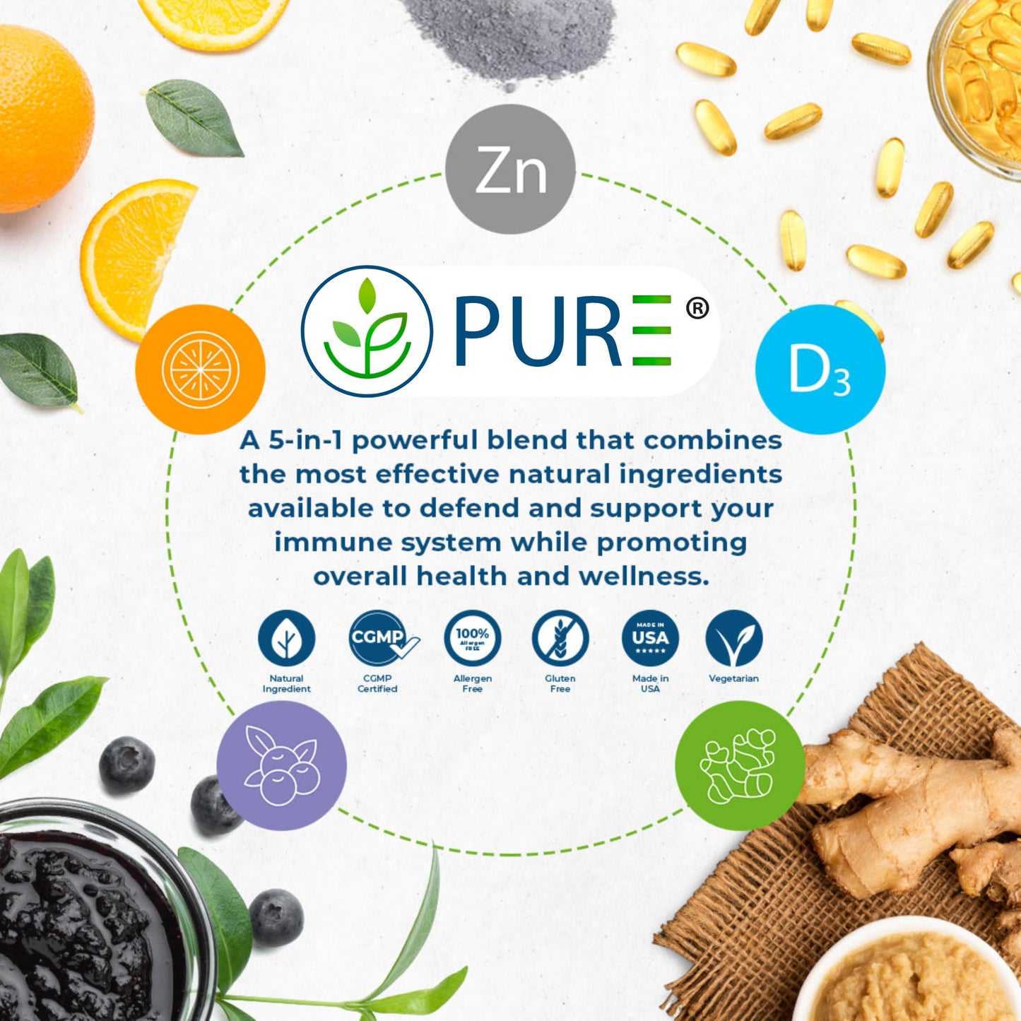 PURE 5 in 1 Immune Formula Capsule 120 Count