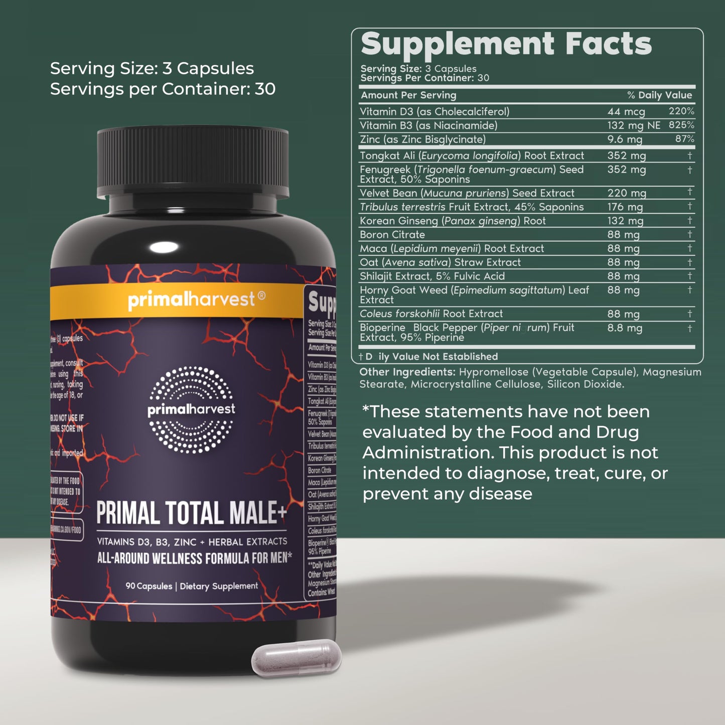 Primal Harvest Total Male+ & Magnesium Supplement Capsules, 2 Pack