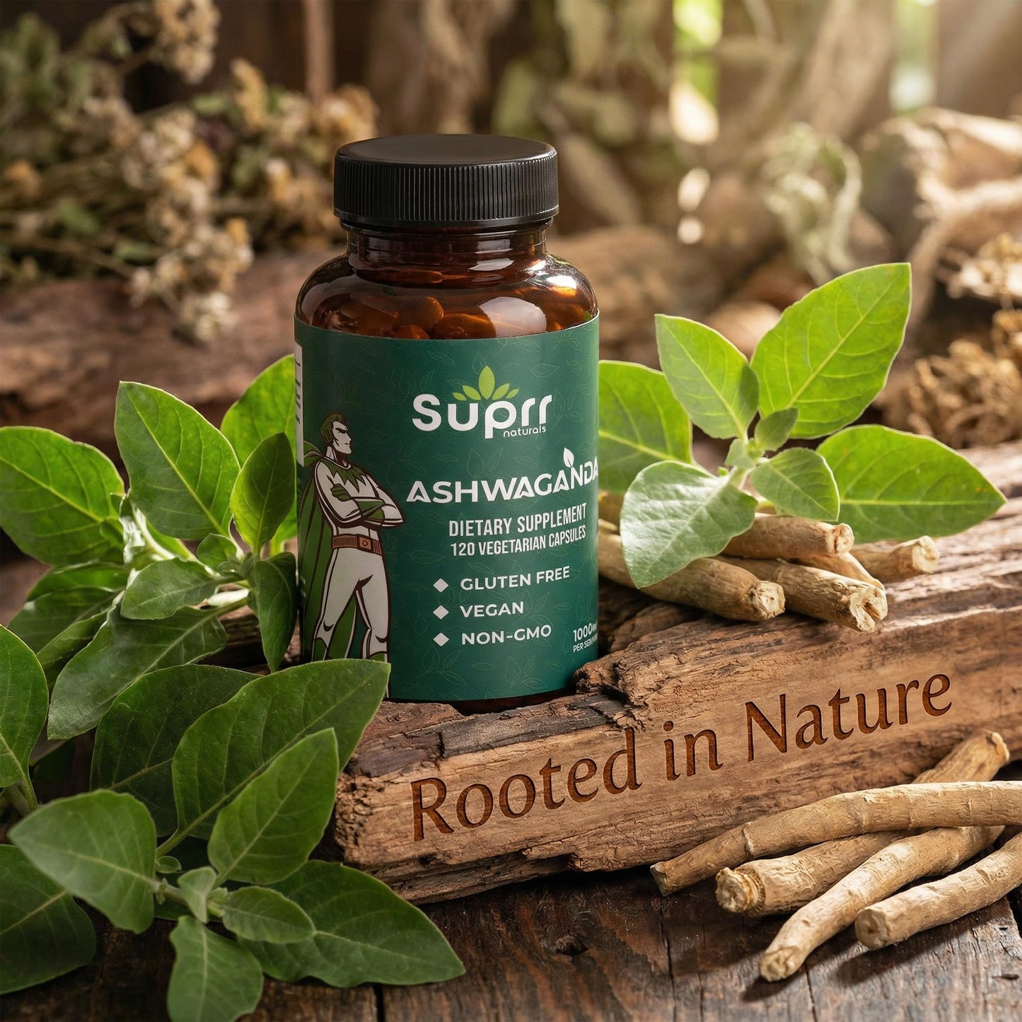 suprr naturals Ashwagandha 1000mg Supplement for Women & Men – Stress Relief, Energy & Mood Support – Cortisol Support Adaptogen – Focus & Calm Formula – Non-GMO, Gluten Free, 120 Capsules