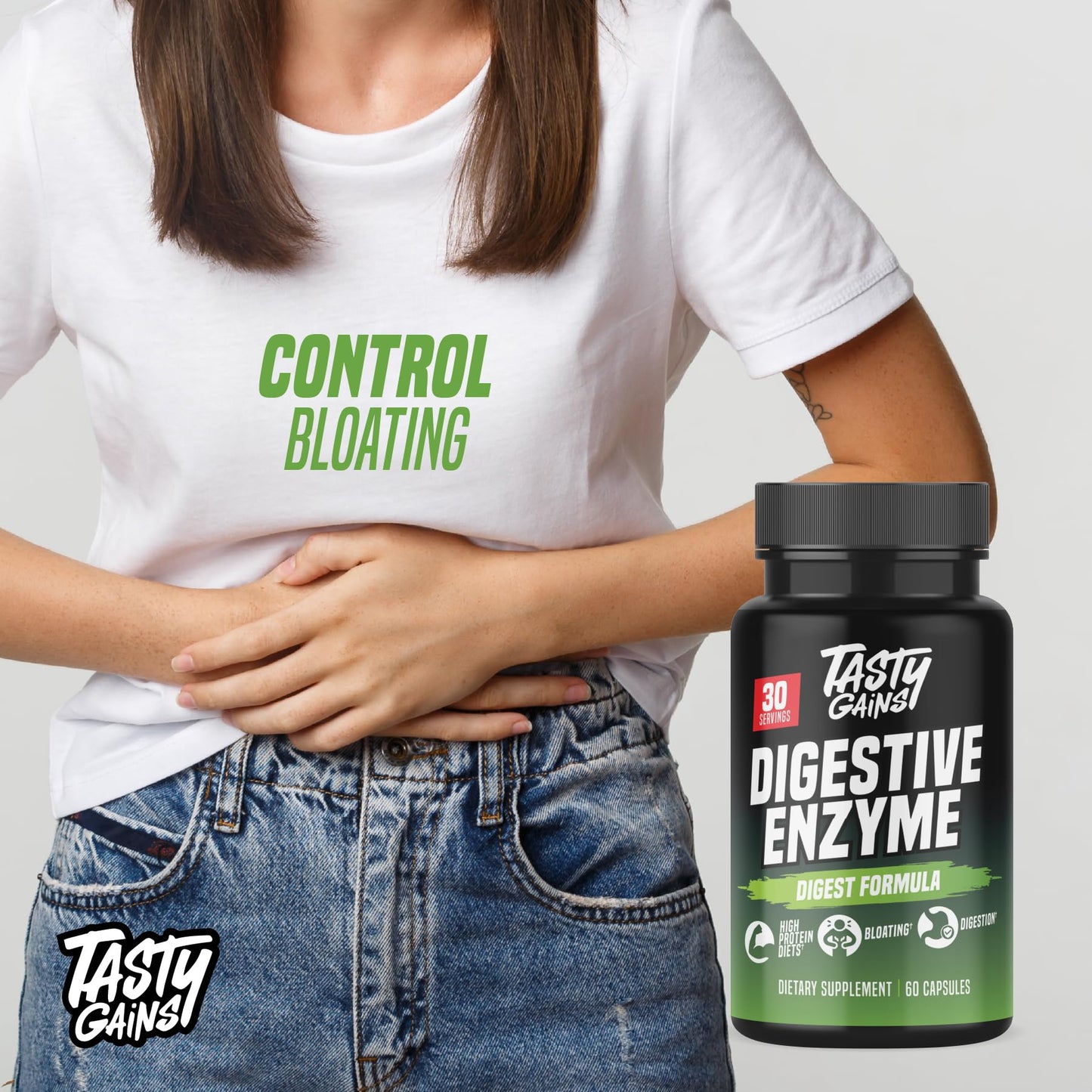 TASTY GAINS Complete Digestive Enzymes Supplement for Gut Health 60 Gummies