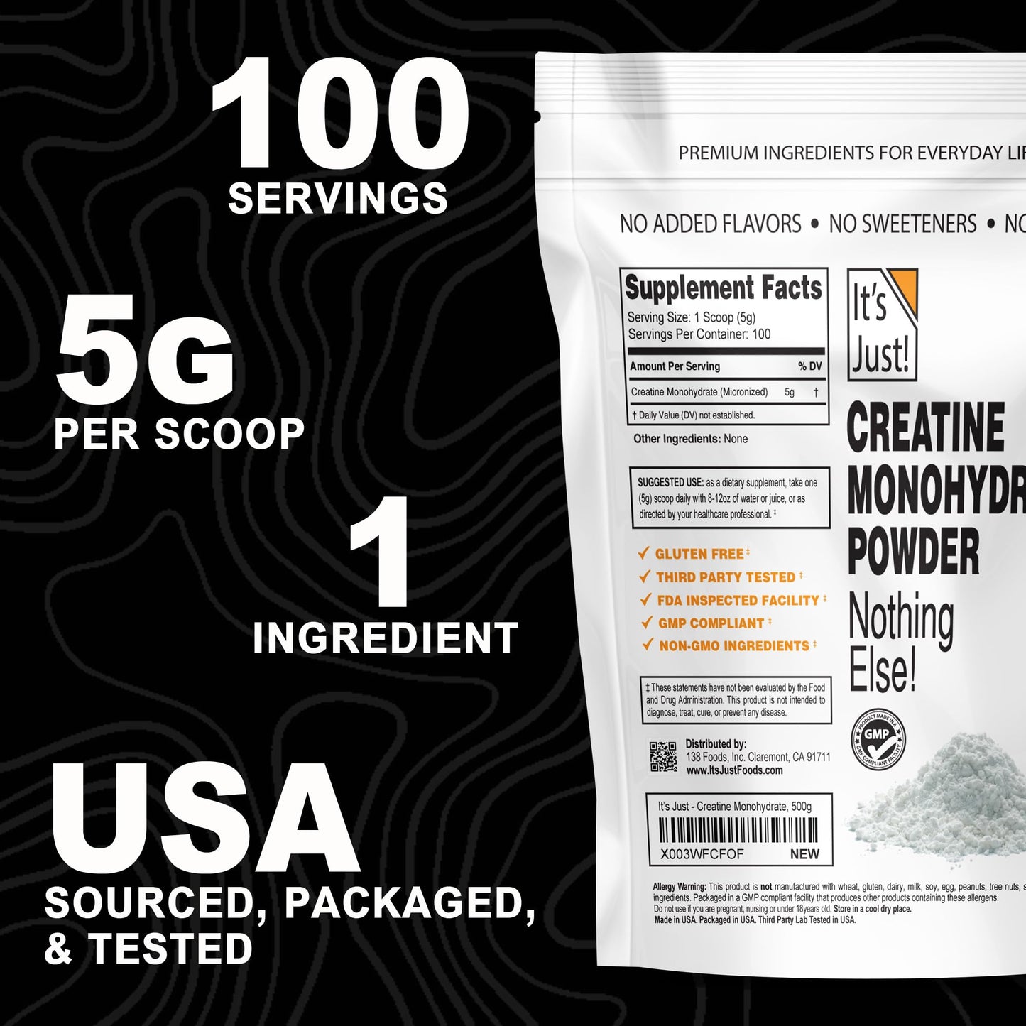 It's Just! Creatine Monohydrate Powder, 17.6 oz