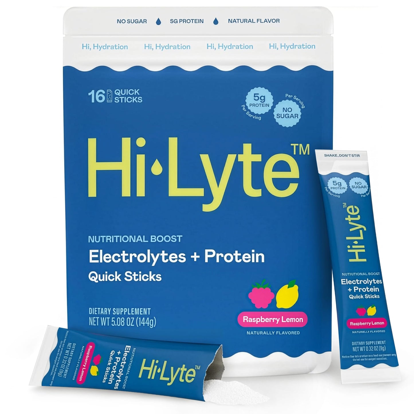 Hi-Lyte Electrolytes + Protein Quick Sticks Raspberry Lemon Powder 5.08 oz