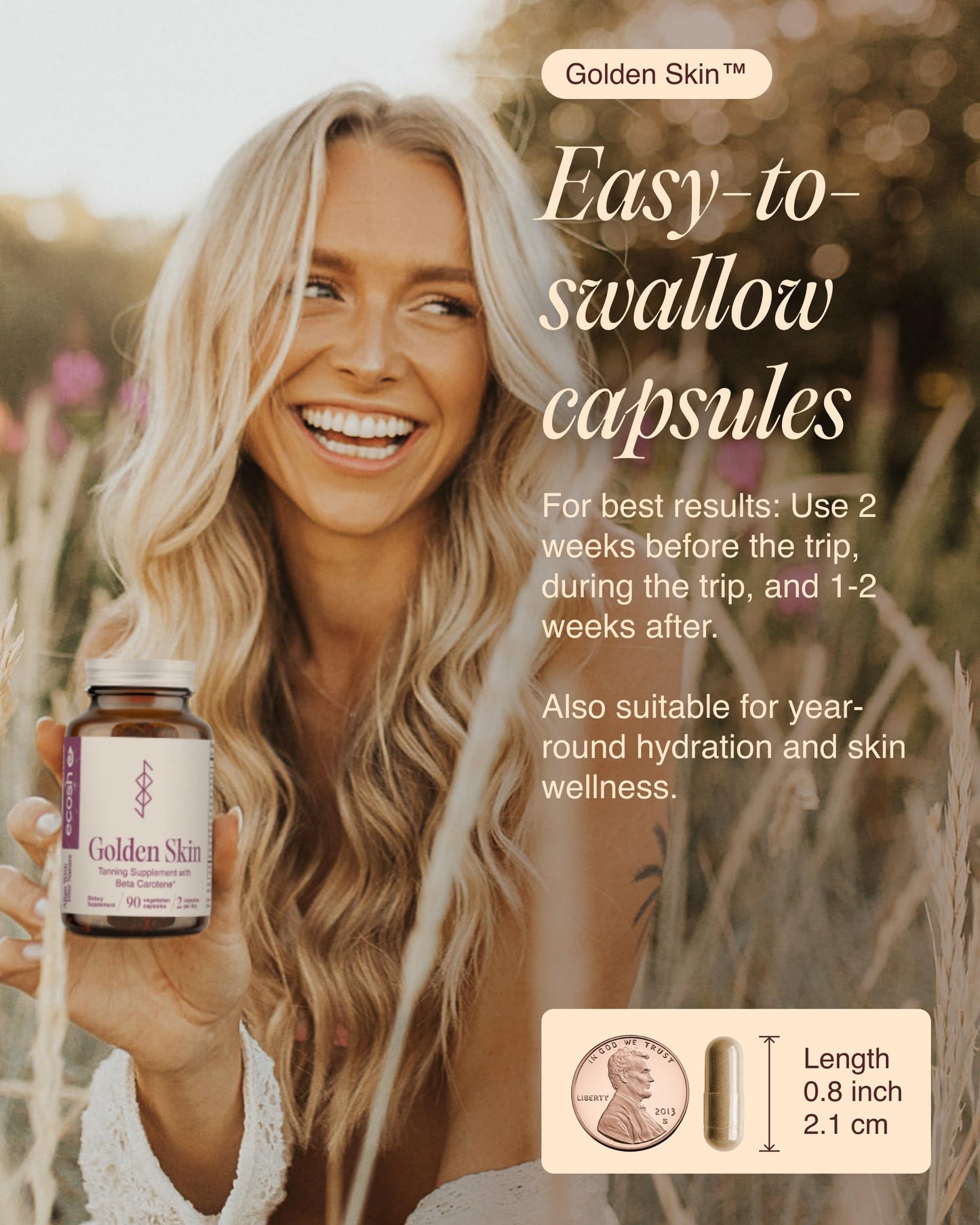 Ecosh Golden Skin Tanning Supplement Capsules 90 Count