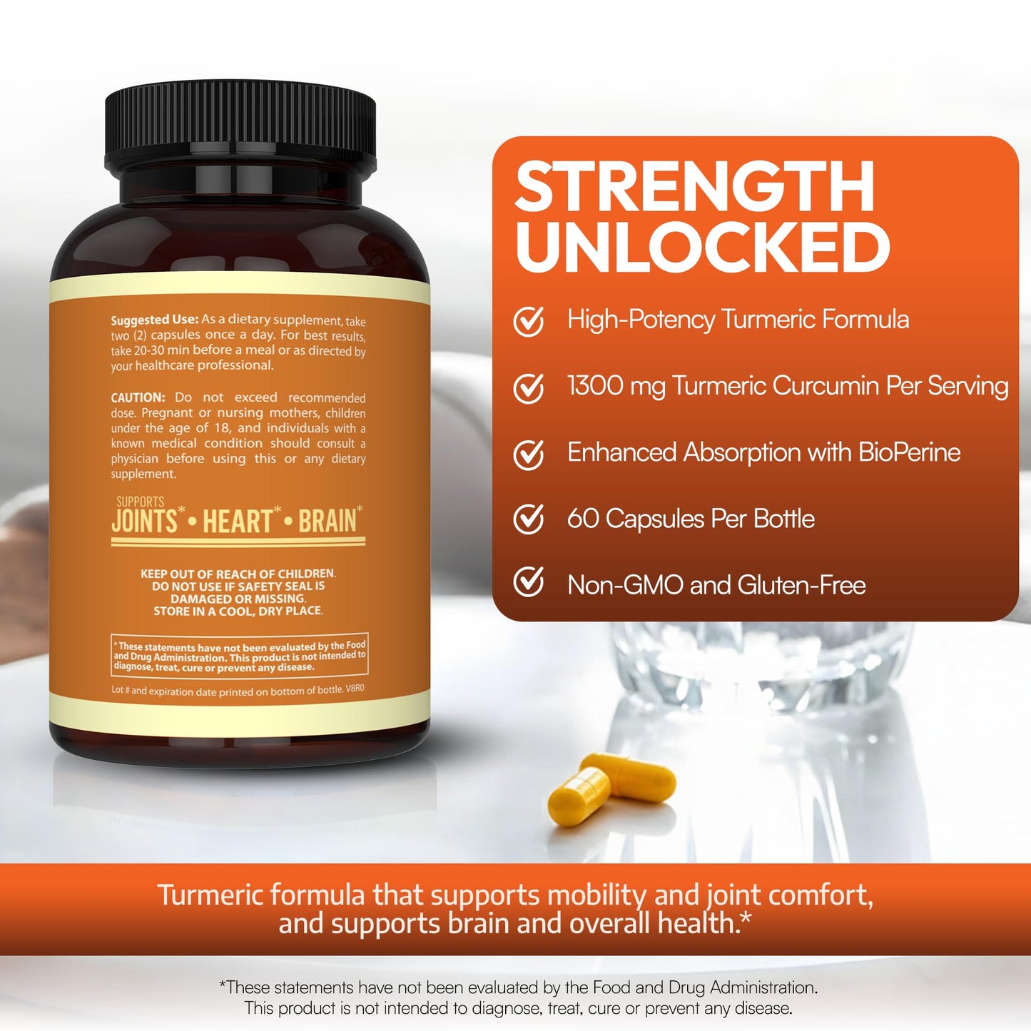 Arazo Nutrition Turmeric Curcumin with BioPerine 1300mg with Black Pepper Capsules 120 Count