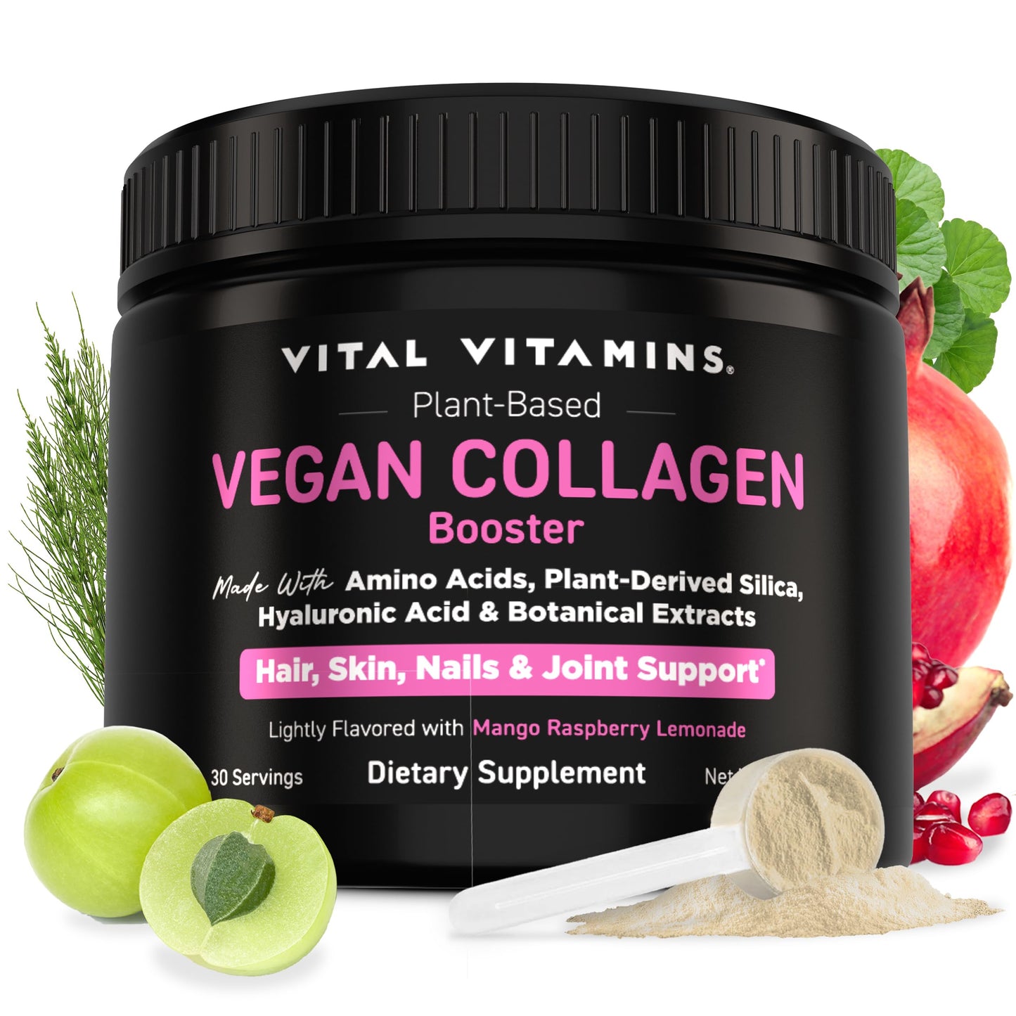 Vital Vitamins Vegan Collagen Booster Powder with Amino Acids & Vitamin C, 5 Ounce