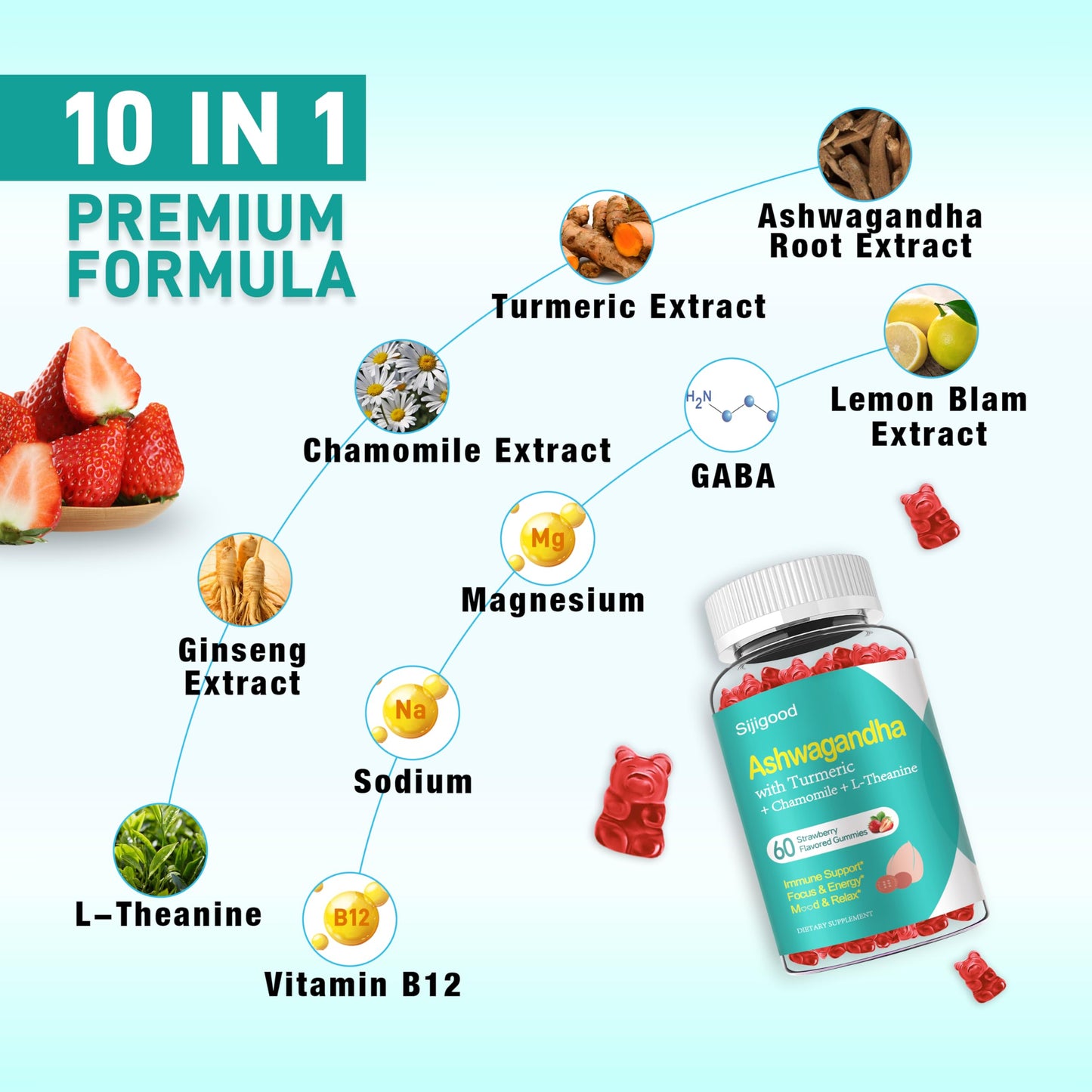 Sijigood Ashwagandha Gummies with L-theanine, 120 Gummies