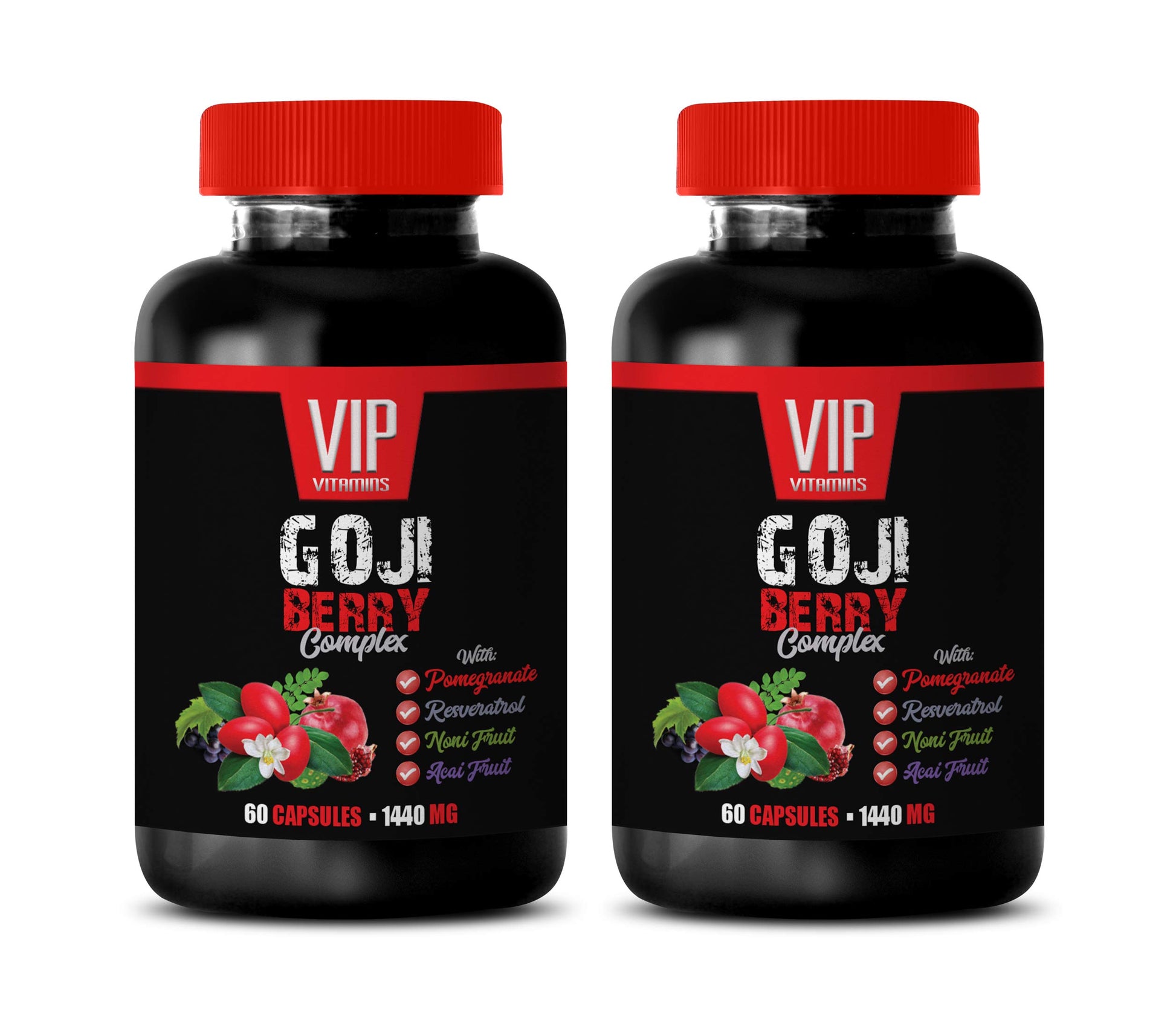 VIP VITAMINS Goji Berry Complex with Pomegranate, Resveratrol, Noni, Acai - Antioxidant Capsule, 120 Capsules