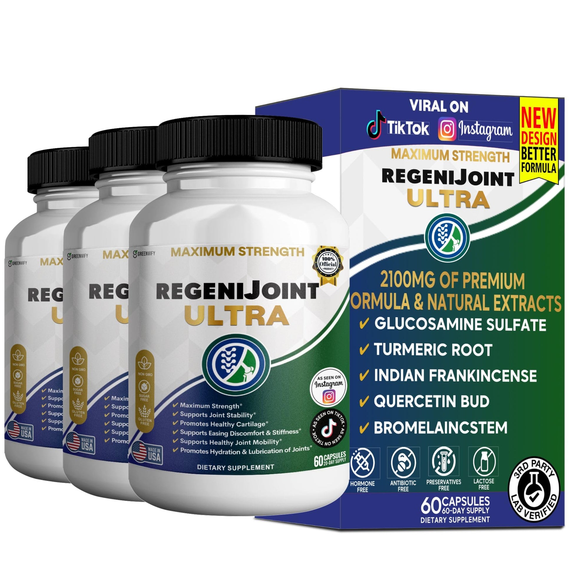 GREENVIFY RegeniJoint Ultra Maximum Strength Joint Support Supplement Capsules, 60 Count