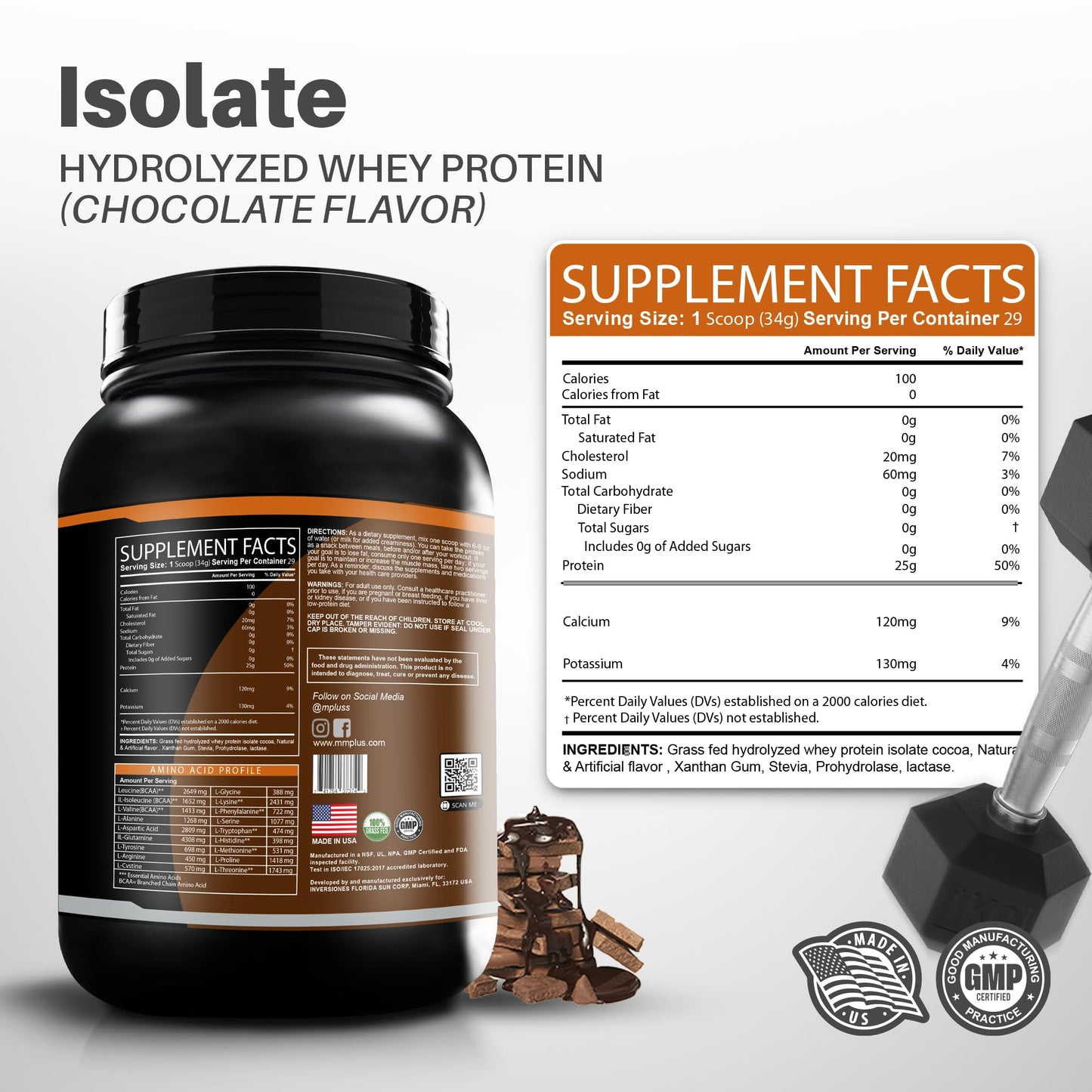 M+S Whey Protein Isolate Powder, 32.7