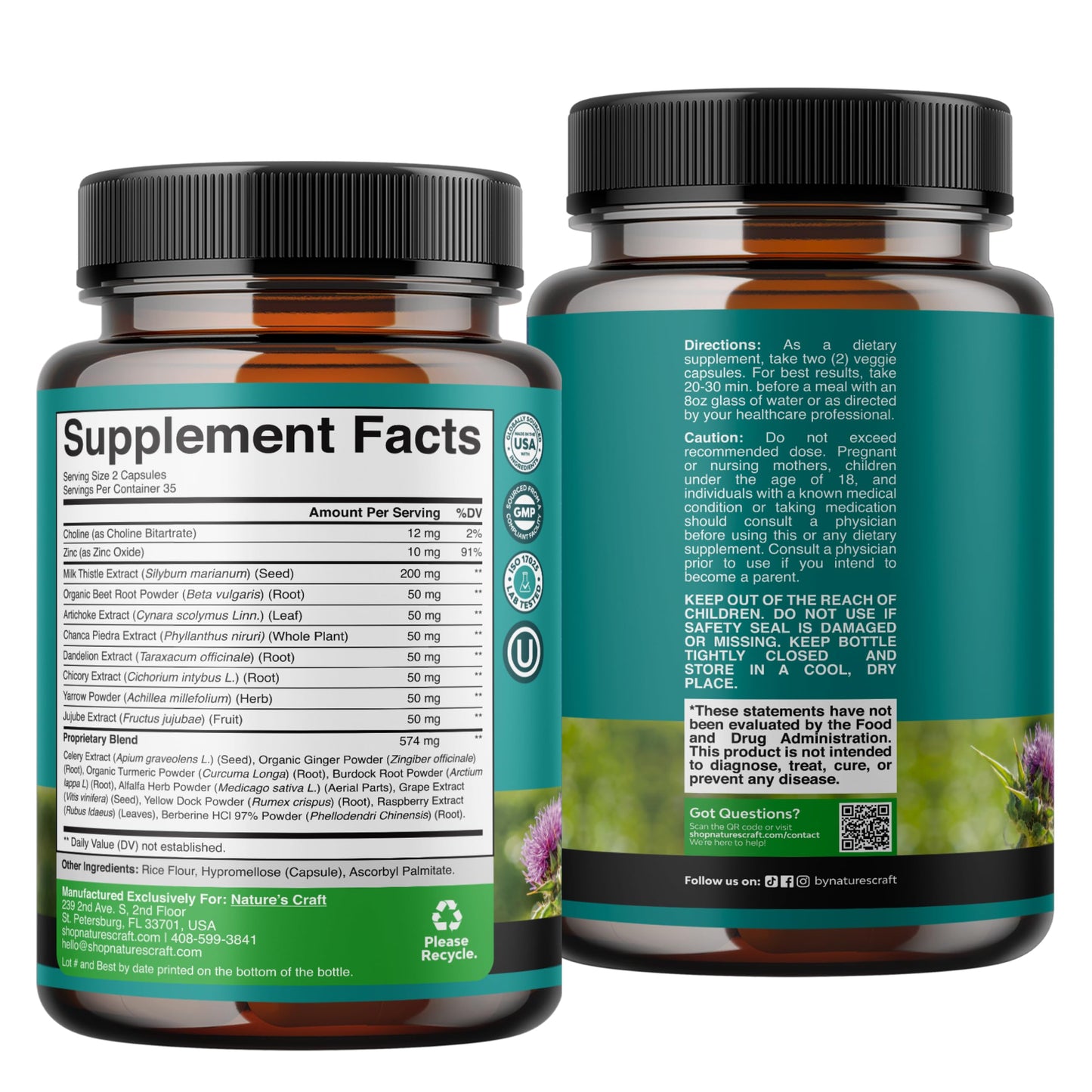 Natures Craft Liver Cleanse Support Milk Thistle Supplement with Choline Capsule 70 Count