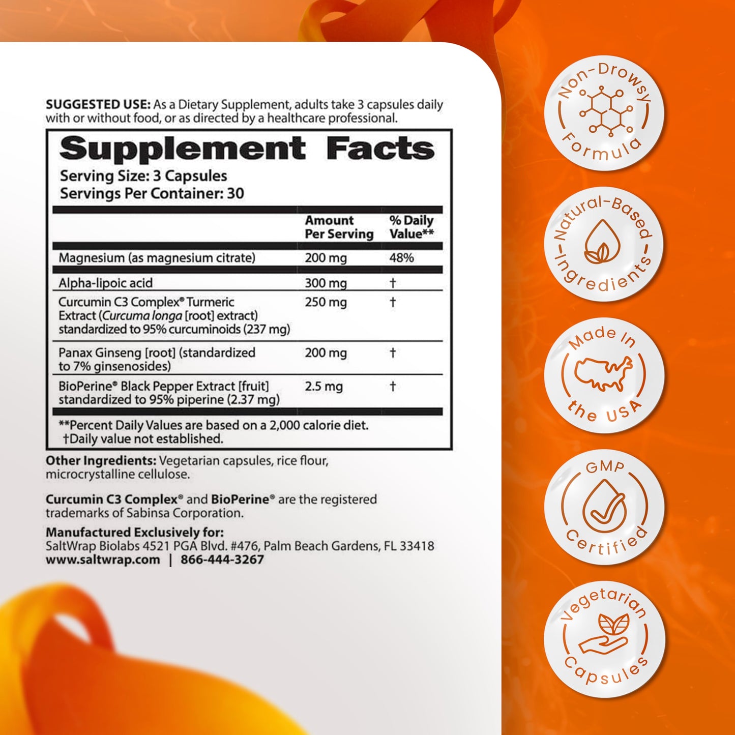 SaltWrap Mag 3D Daytime Non-Drowsy Leg Cramp & Muscle Relief Support Capsule, 90 Count