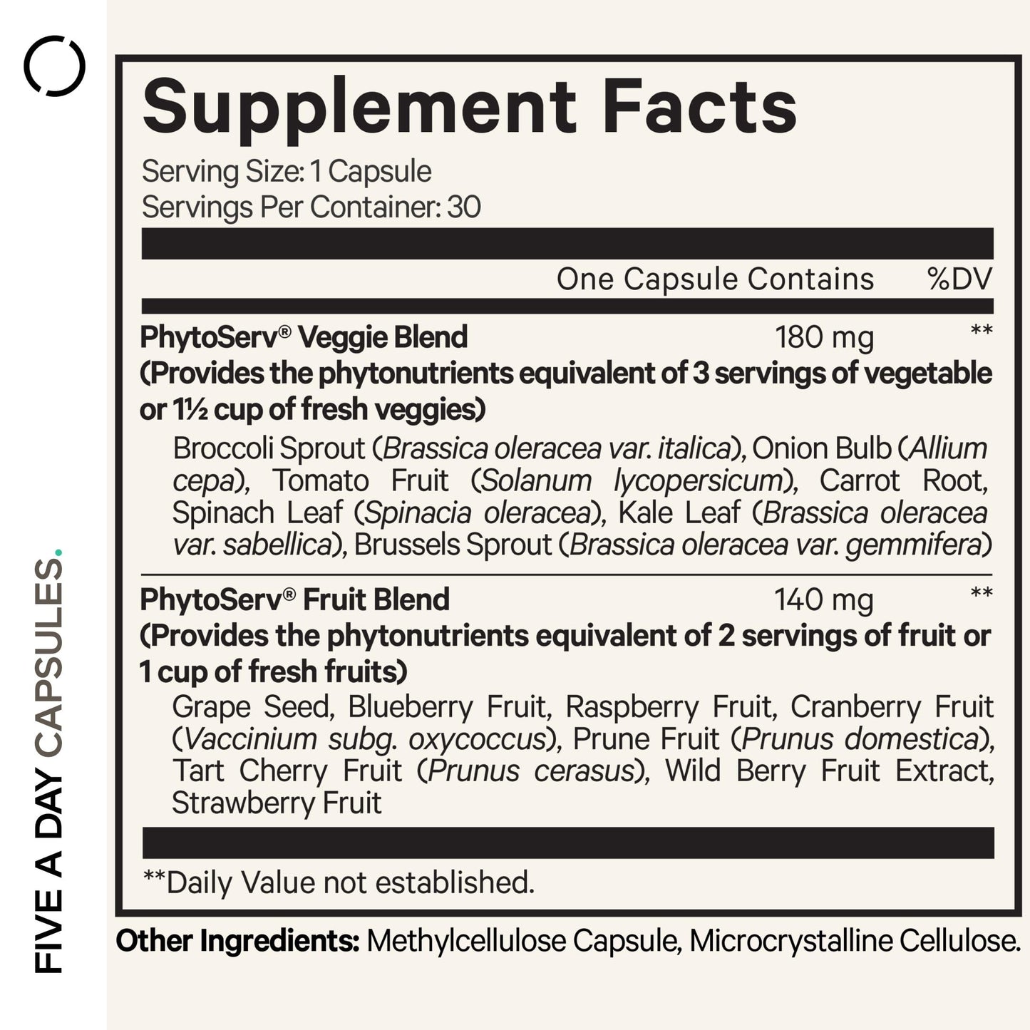 Codeage Instantfood Five A Day Fruits & Vegetables Capsule Supplement, Whole Food Phytonutrients, 15 Fruits and Veggies Blend, Vegan, Non-GMO, 30 Capsules