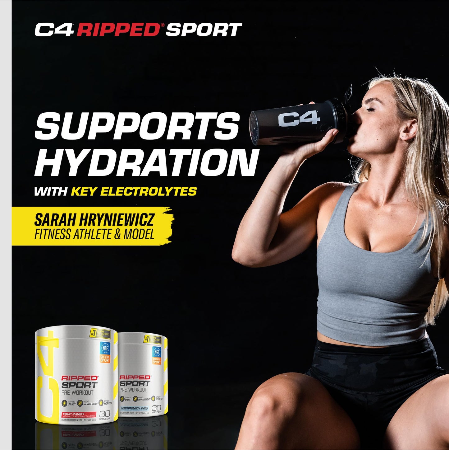 C4 Ripped Sport Pre Workout Powder Arctic Snow Cone, 7.4 oz, 30 Servings