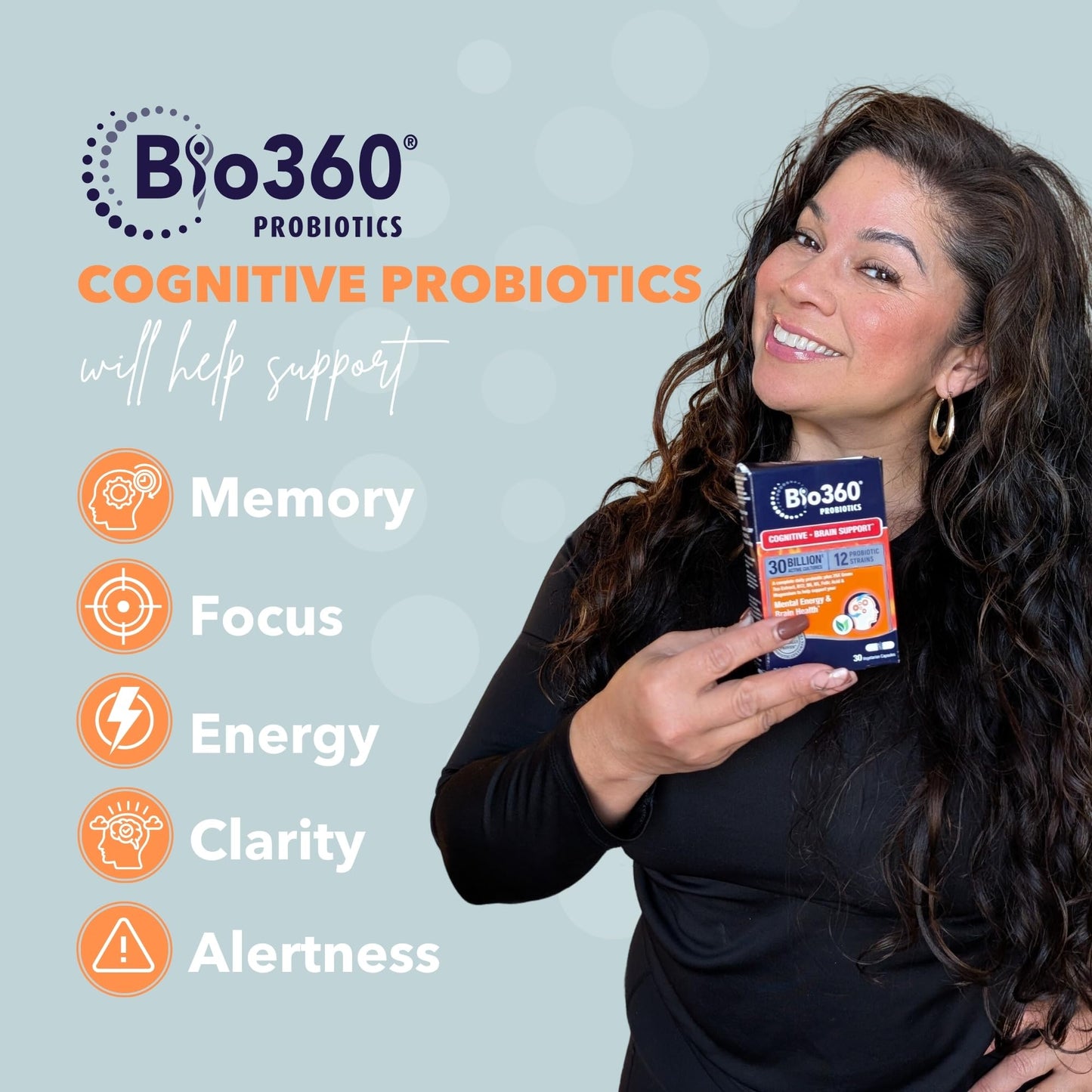 Bio360 Cognitive Support Probiotic for Brain Health, Digestive, Immune Health & Mental Energy, 30 Billion, 12 Probiotics, 25X Green Tea Extract, Magnesium & Vitamin B5, B6 & B12, Capsules, 30