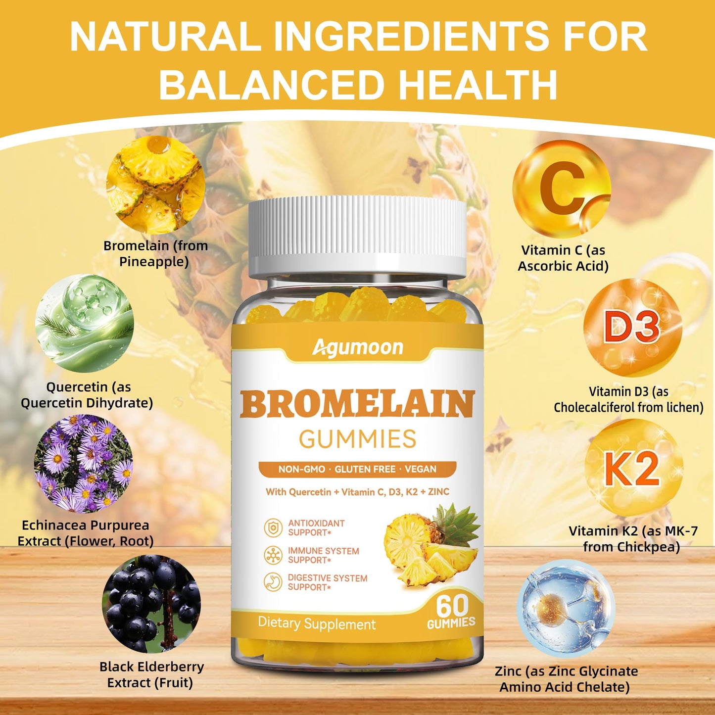 Agumoon Bromelain Supplement 120 Gummies