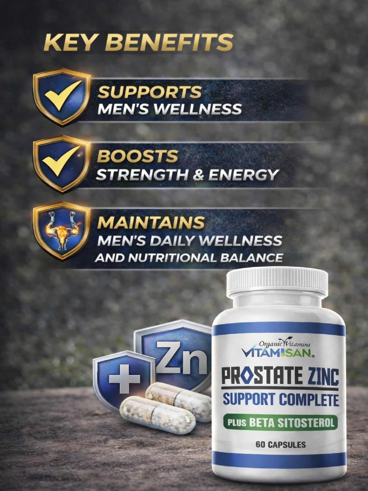 VITAMISAN Prosta Zinc Support Supplement for Men 120 Capsules