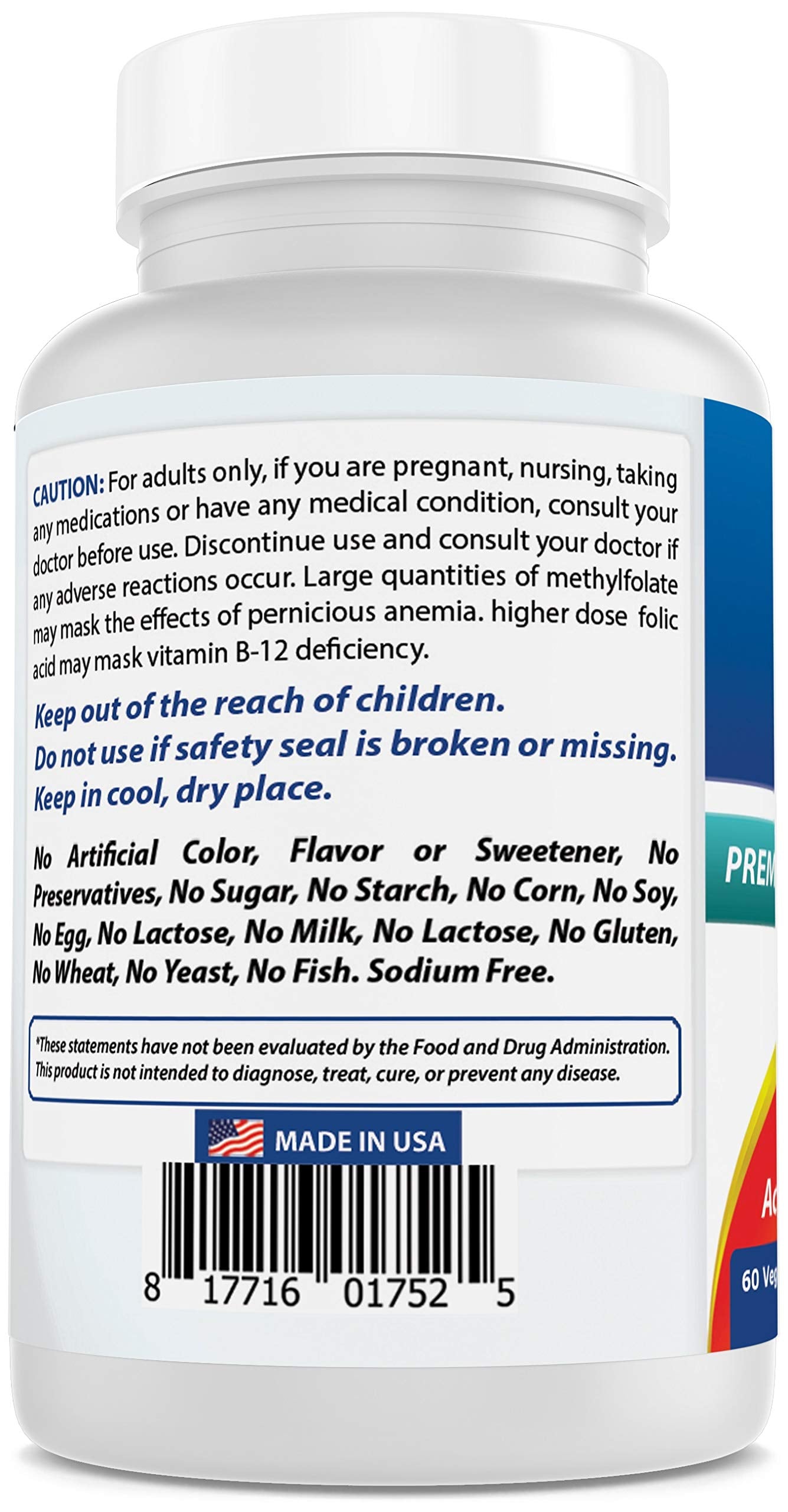Best Naturals Methyl Folate 7500 mcg (7.5 mg) Veggie Capsule, 60 Count