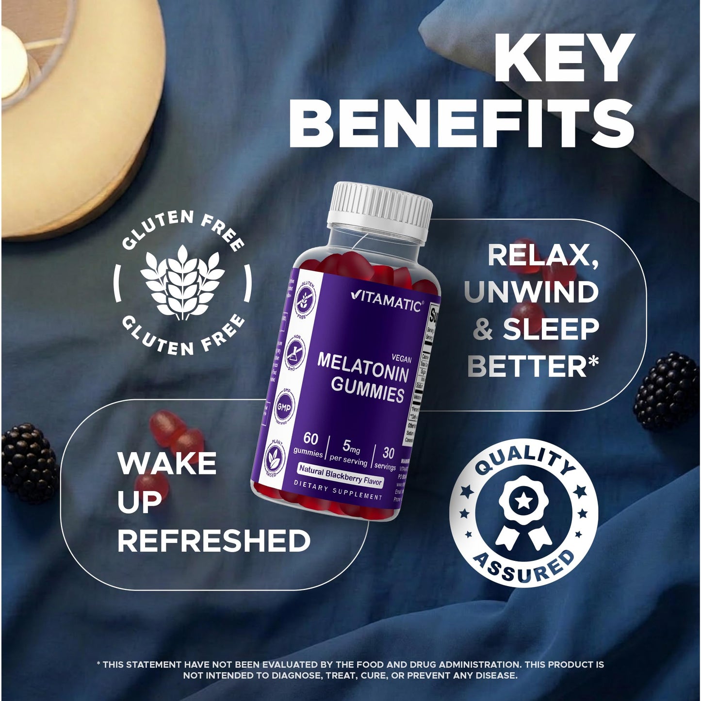 Vitamatic Vegan Melatonin Gummies 60 Count