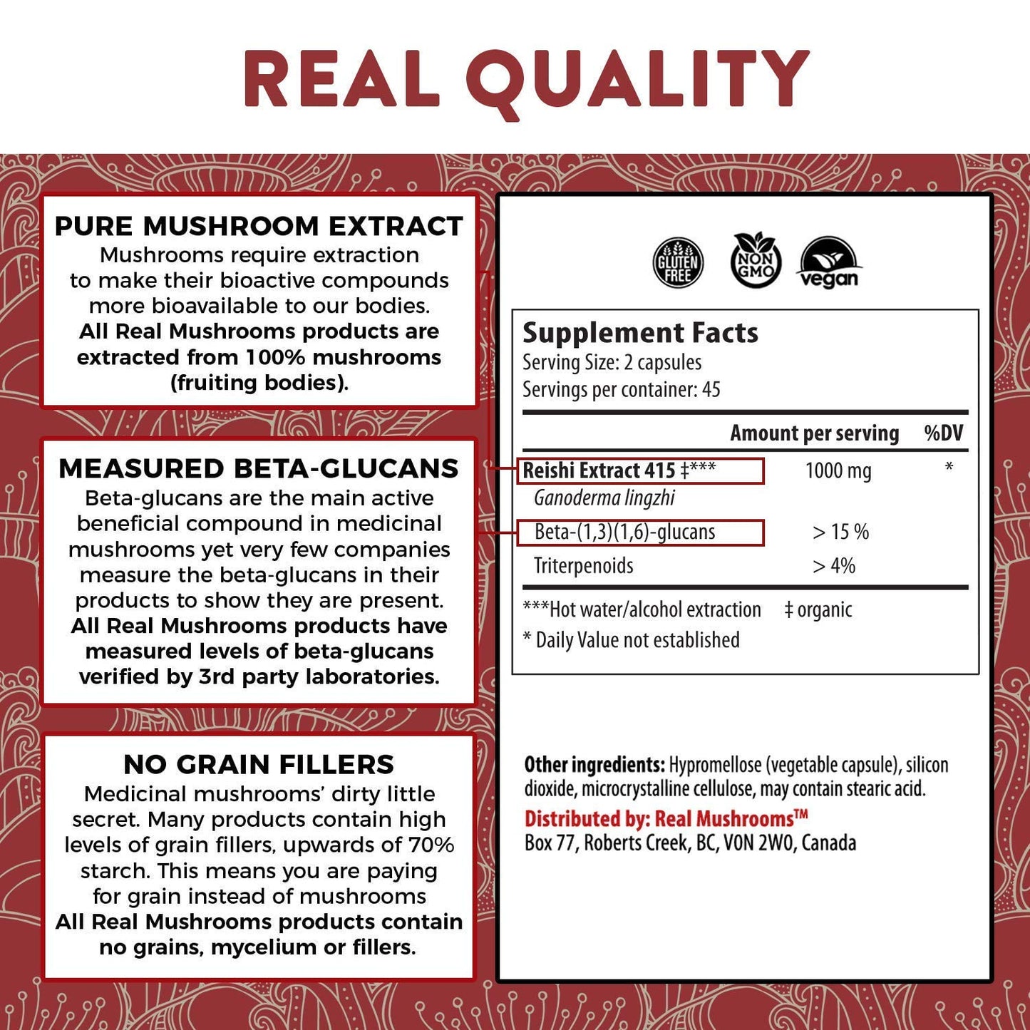 Real Mushrooms Ergothioneine and Reishi 415 Bundle Capsules, 2 Count