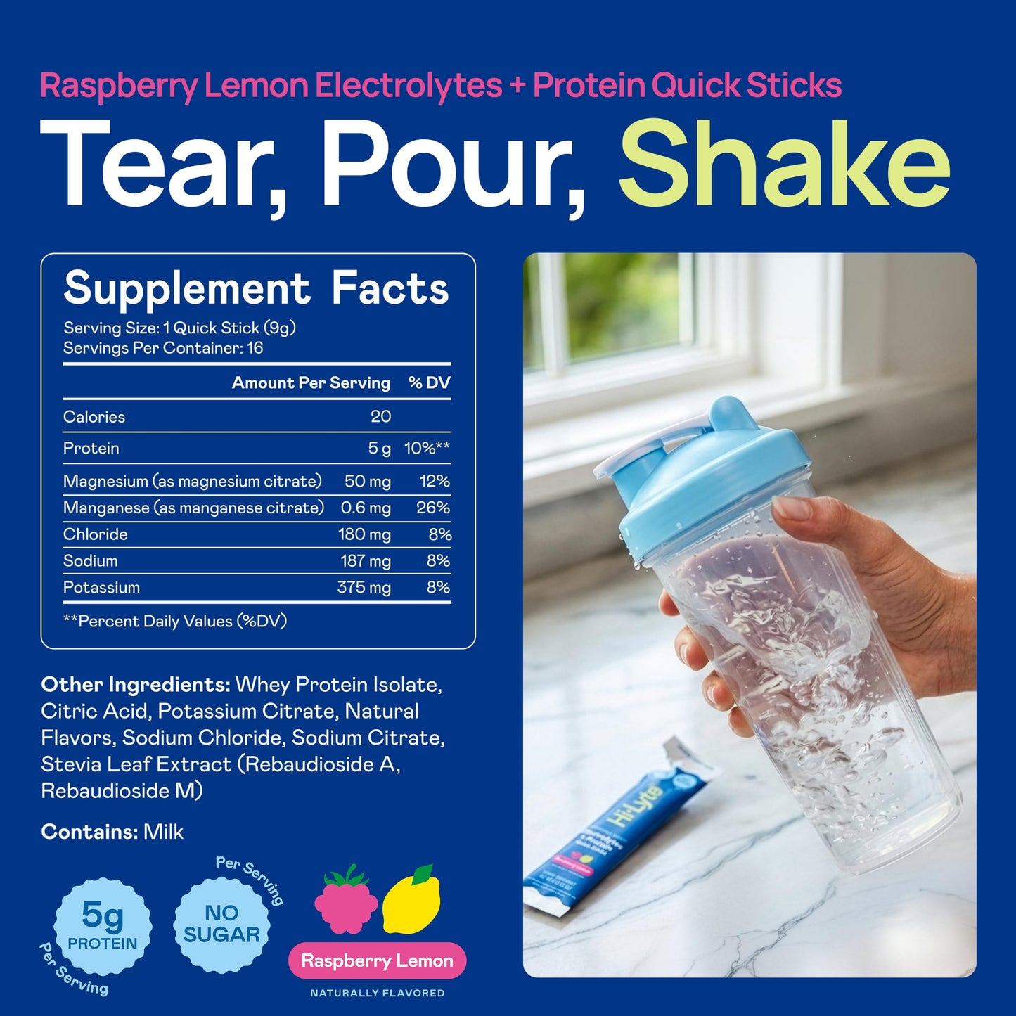 Hi-Lyte Electrolytes + Protein Quick Sticks Raspberry Lemon Powder 5.08 oz