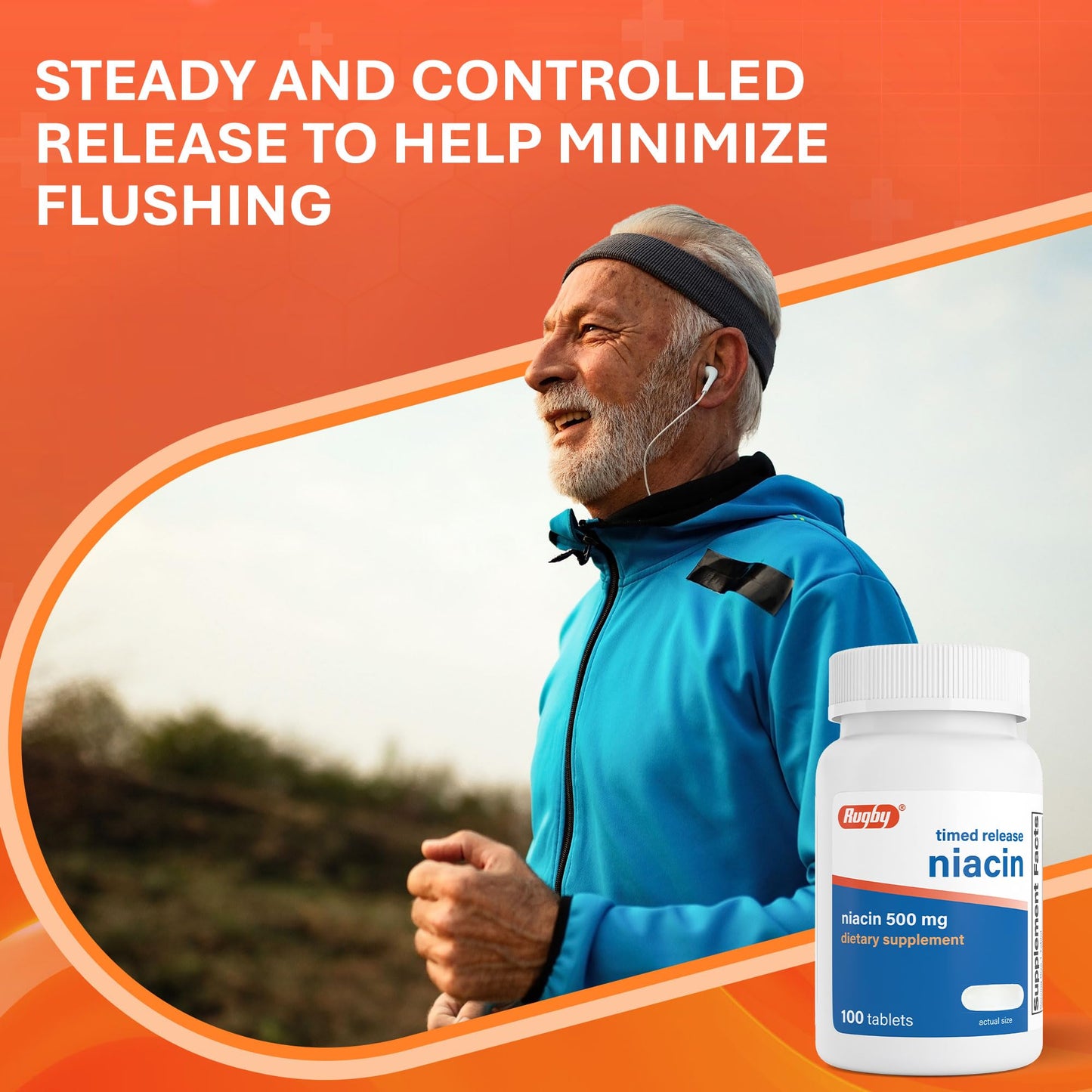 Rugby Laboratories Timed-Release Niacin 500mg with 28mg Calcium Tablet, 300 Tablets