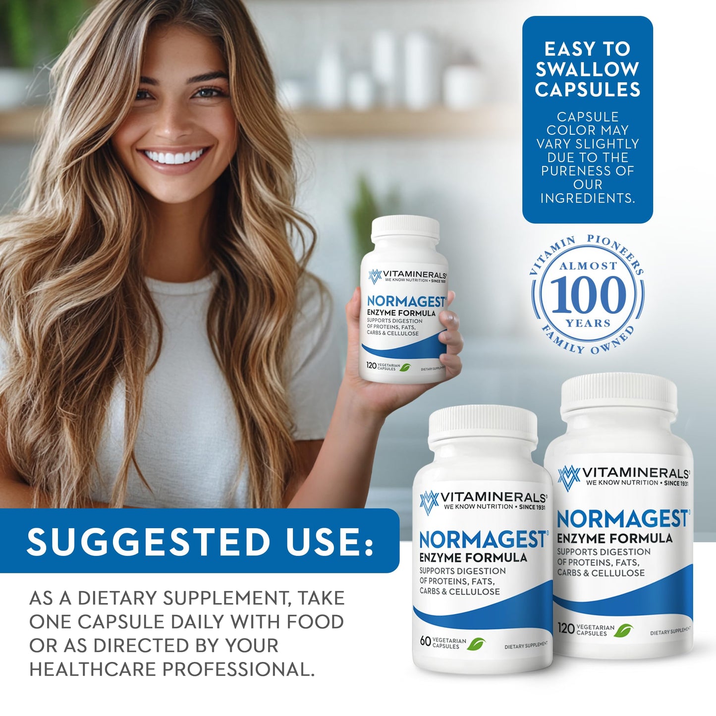 Vitaminerals 61 Normagest Digestion Support Formula for Protein, Fats & Carbs, Capsules, 60 Count