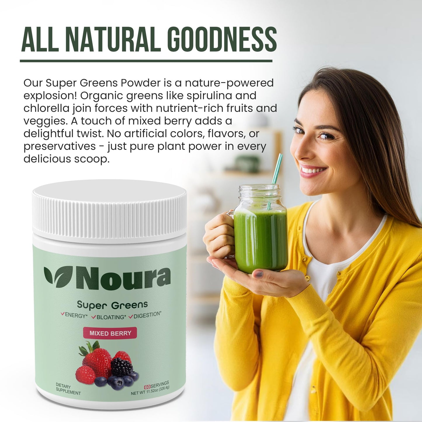 Noura Nutrition Super Greens Powder, 11.52 oz