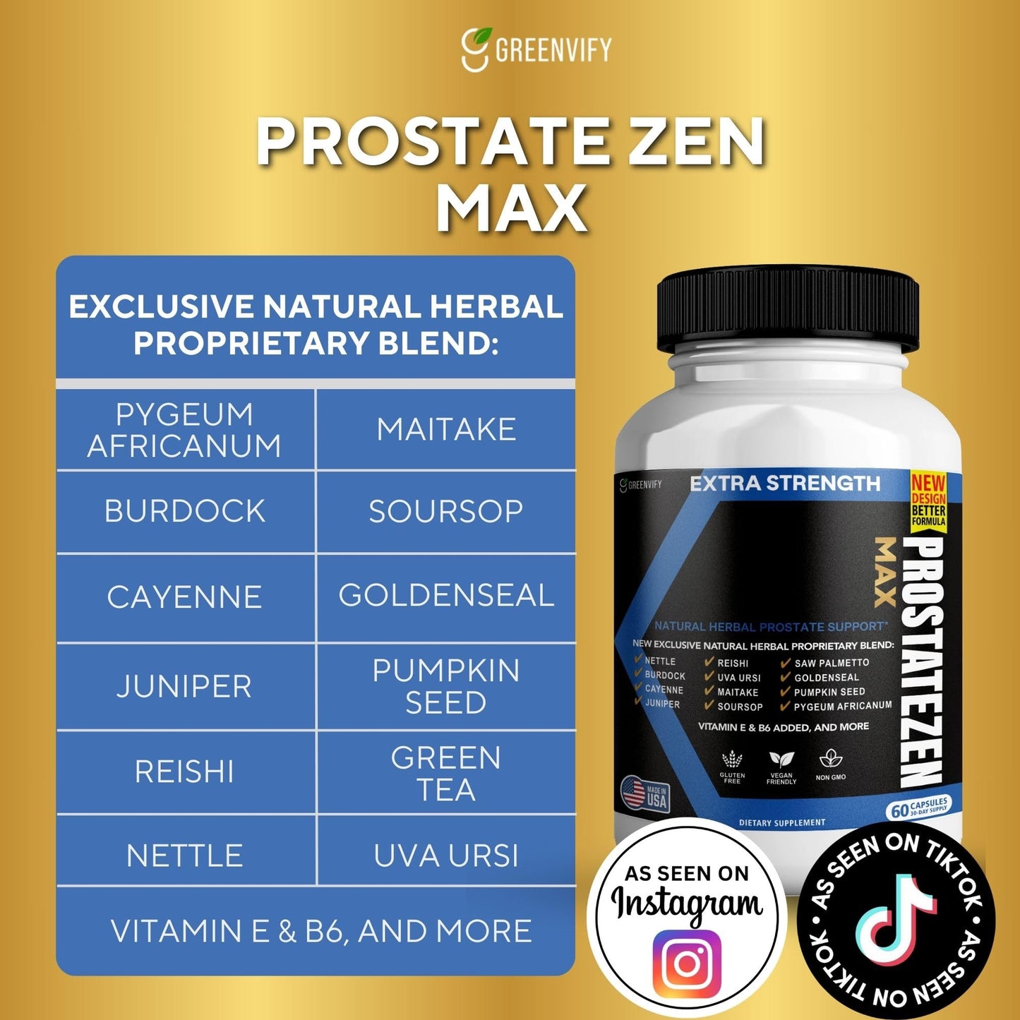 GREENVIFY ProstateZen Max Extra Strength Natural Herbal Prostate Support 600 Capsules