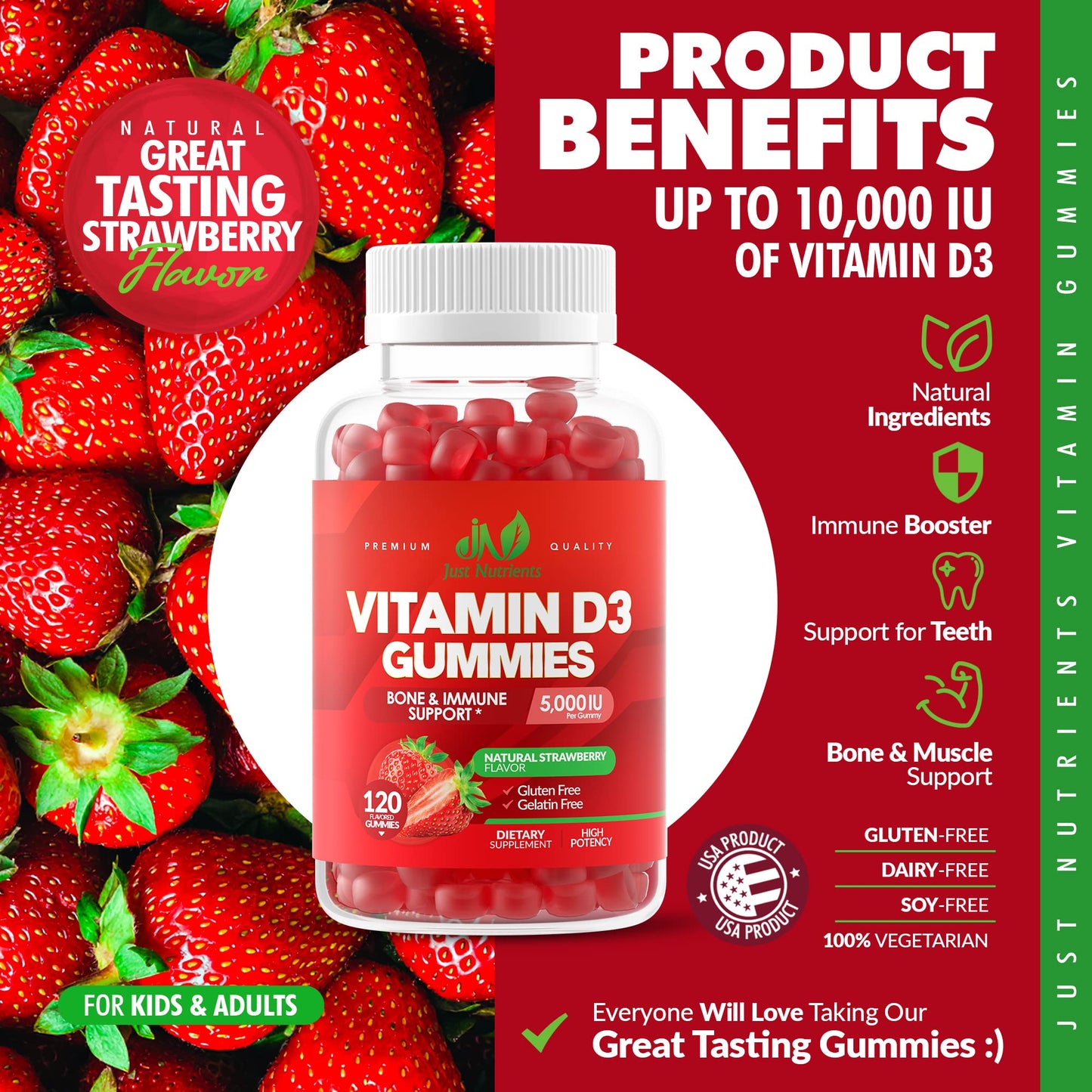 Just Nutrients Vitamin D3 Gummies 5000IU/10000IU, 120 Gummies