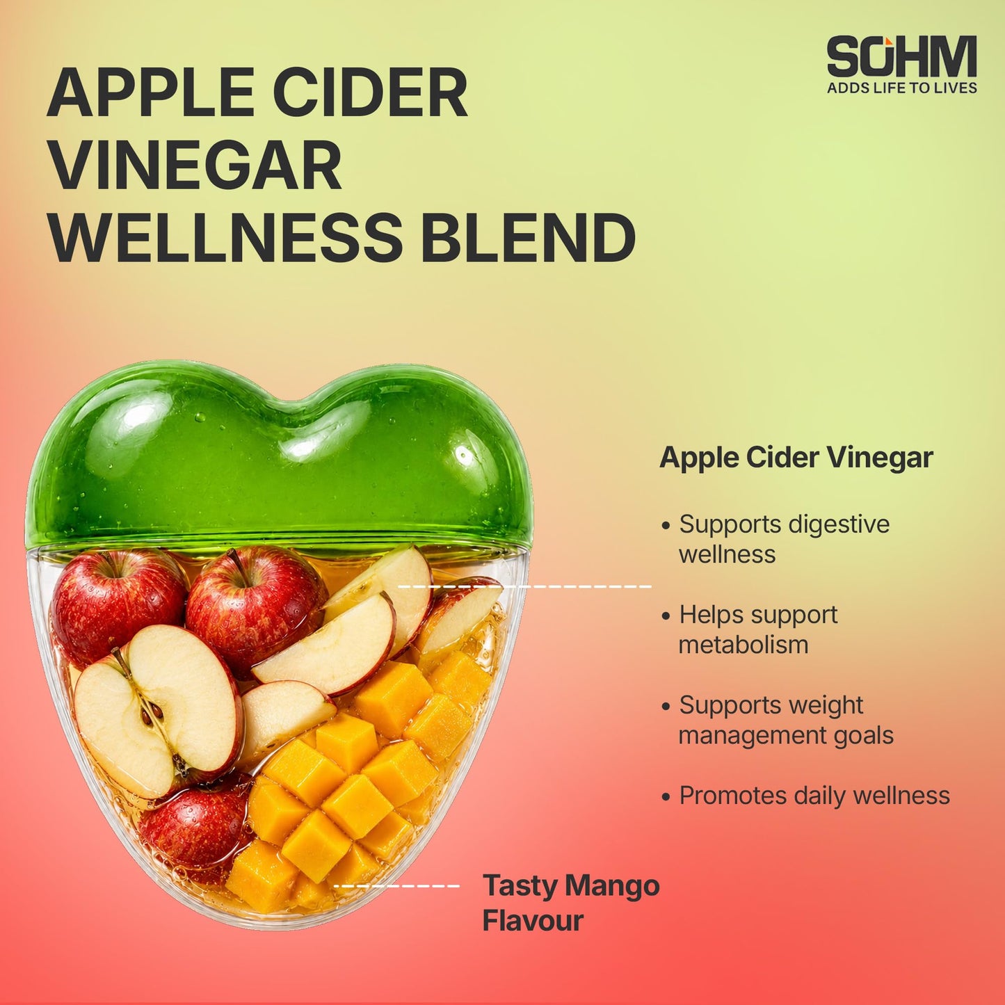 SOHM ADDS LIFE TO LIVES Apple Cider Vinegar Gummies 500 mg, 60 Gummies