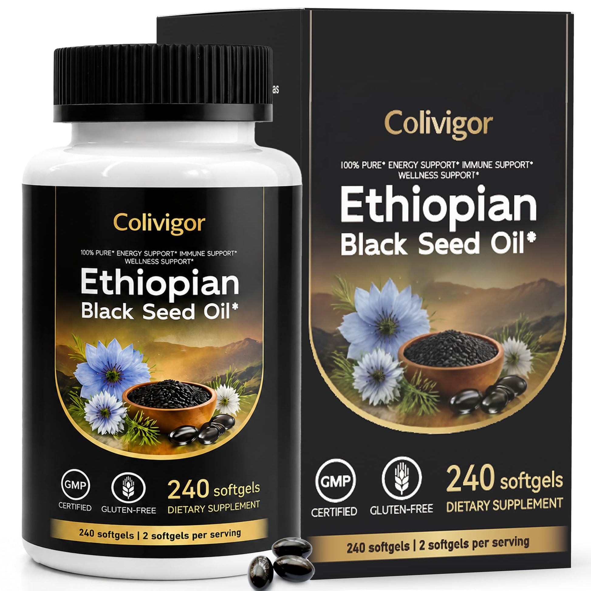 Colivigor Ethiopian Black Seed Oil 800mg Softgels, 240 Count
