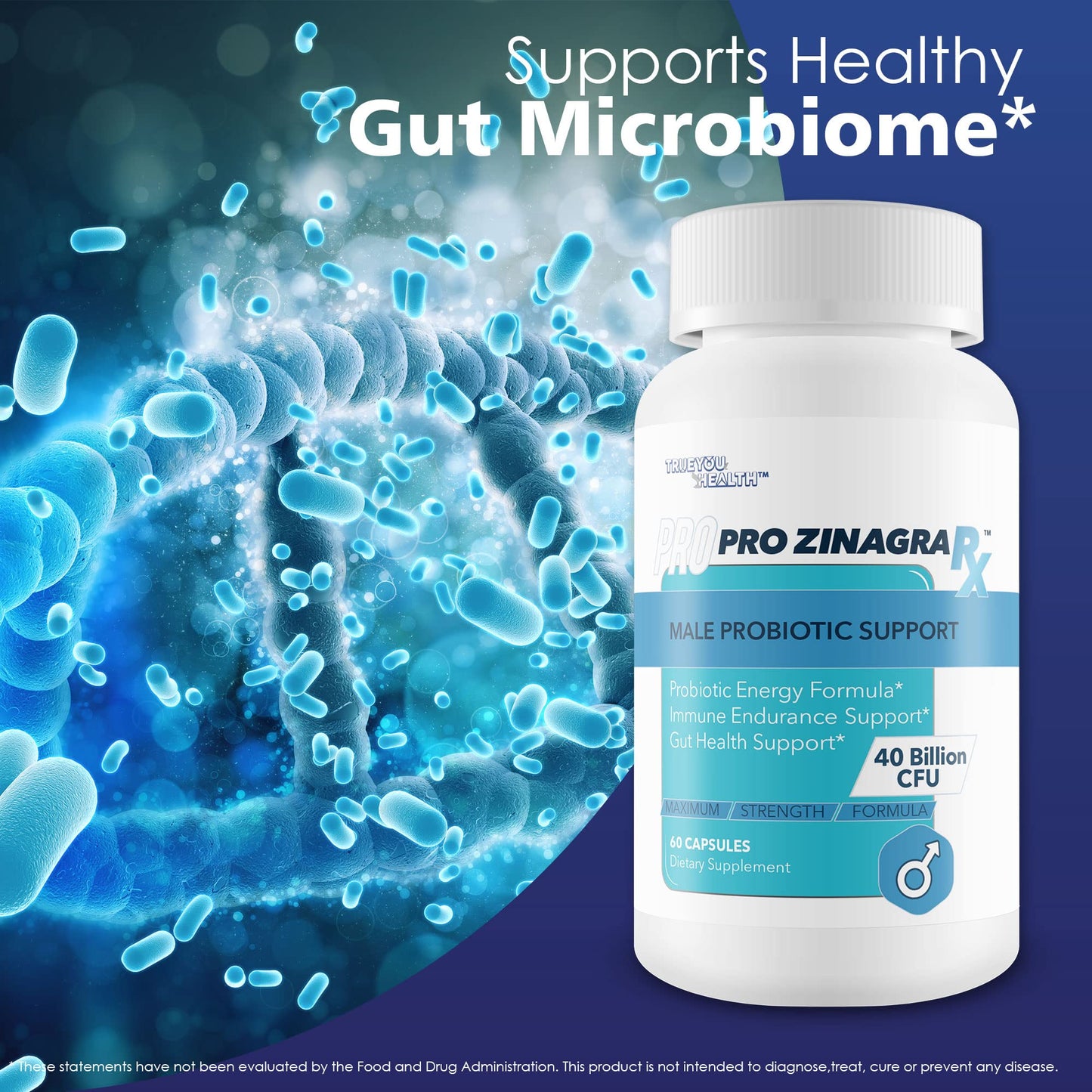 True You Health Pro Zinagra RX Male Probiotic Support Capsule, 60 Count