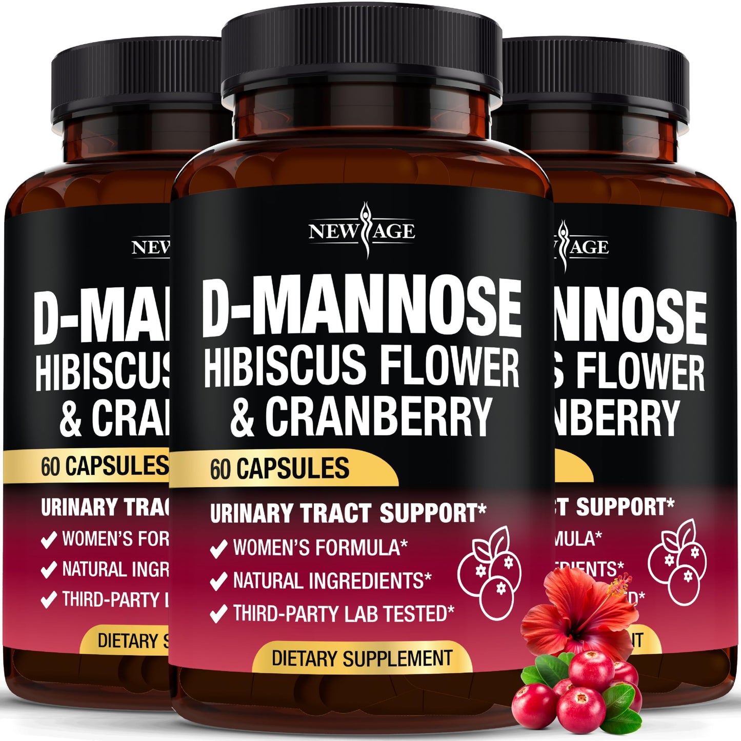 NEW AGE D-Mannose with Cranberry & Hibiscus 180 Capsules