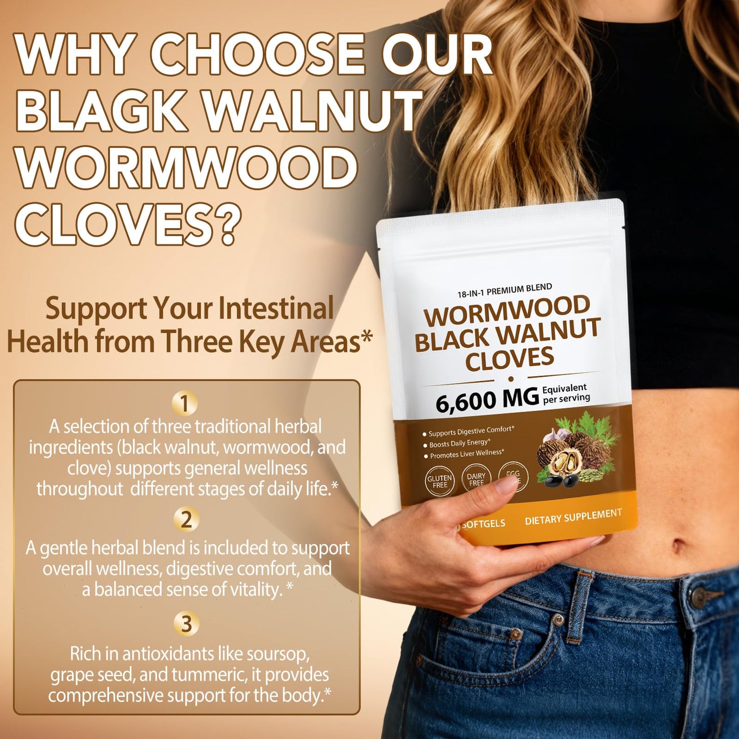 AEBEFBAW 18-in-1 Wormwood Black Walnut Clove Cleanse Softgels, 240 Count